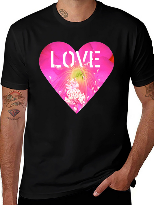 Love Heart Flower Graphic Black T-Shirt