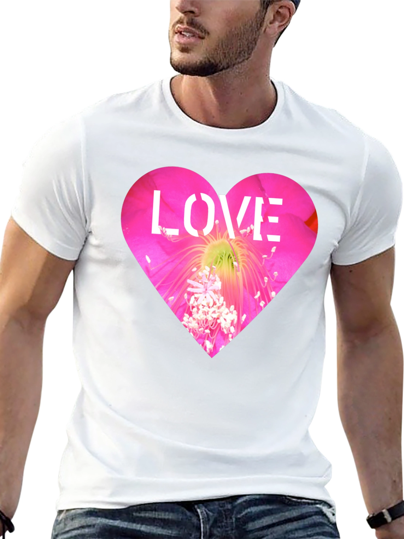 Love Heart Flower Graphic Black T-Shirt