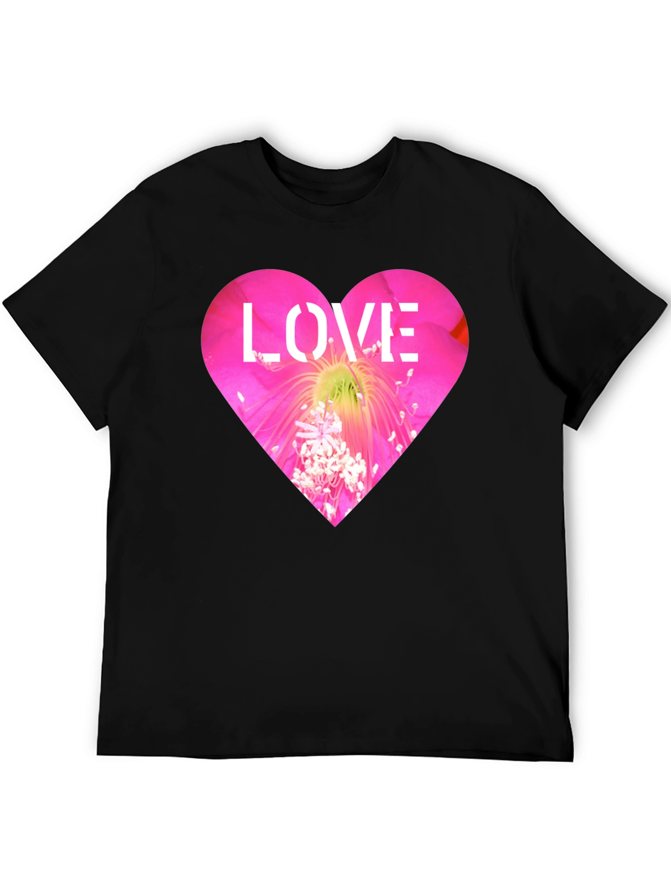 Love Heart Flower Graphic Black T-Shirt
