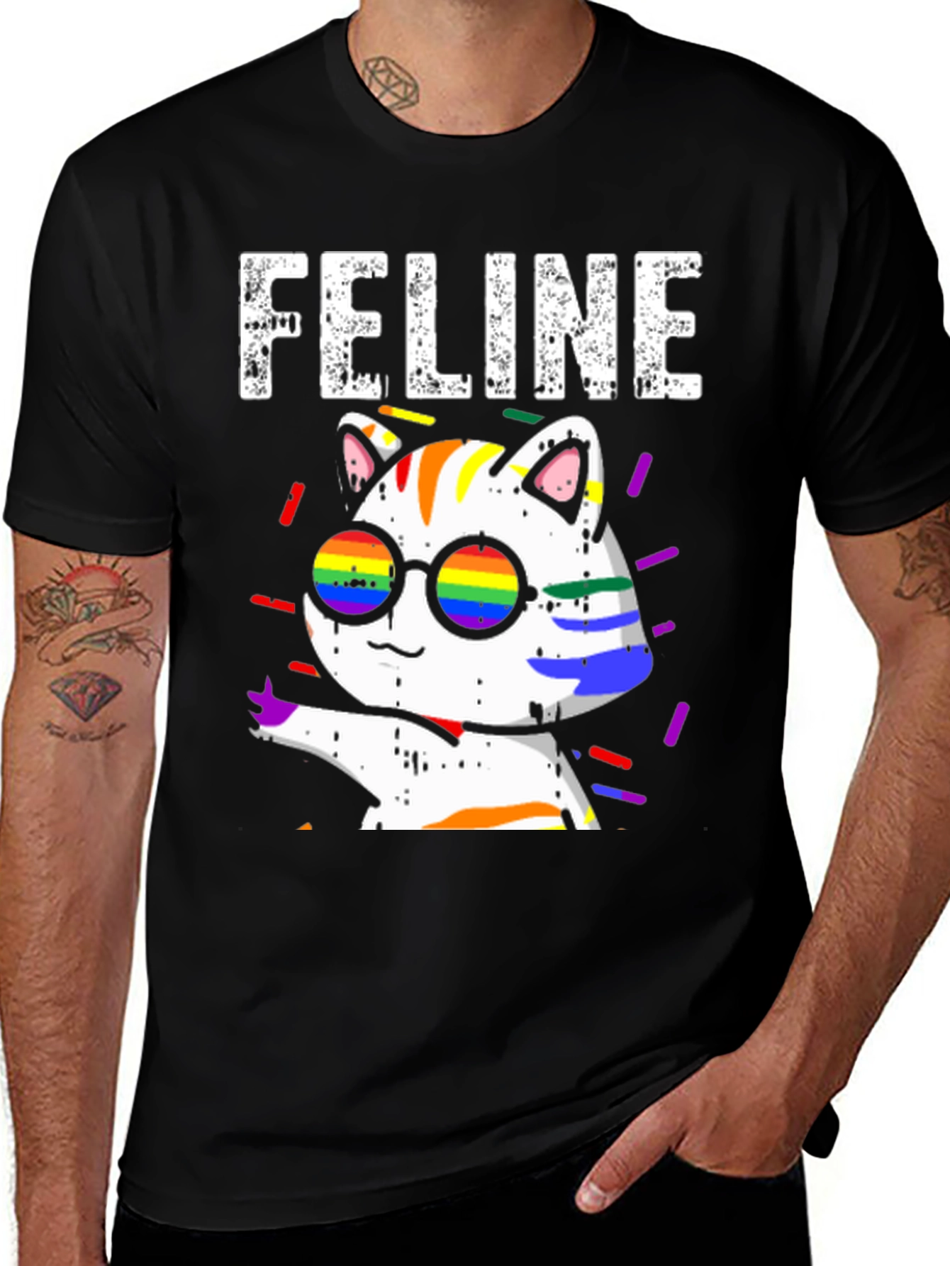 Feline Pride T-Shirt - Rainbow Cat