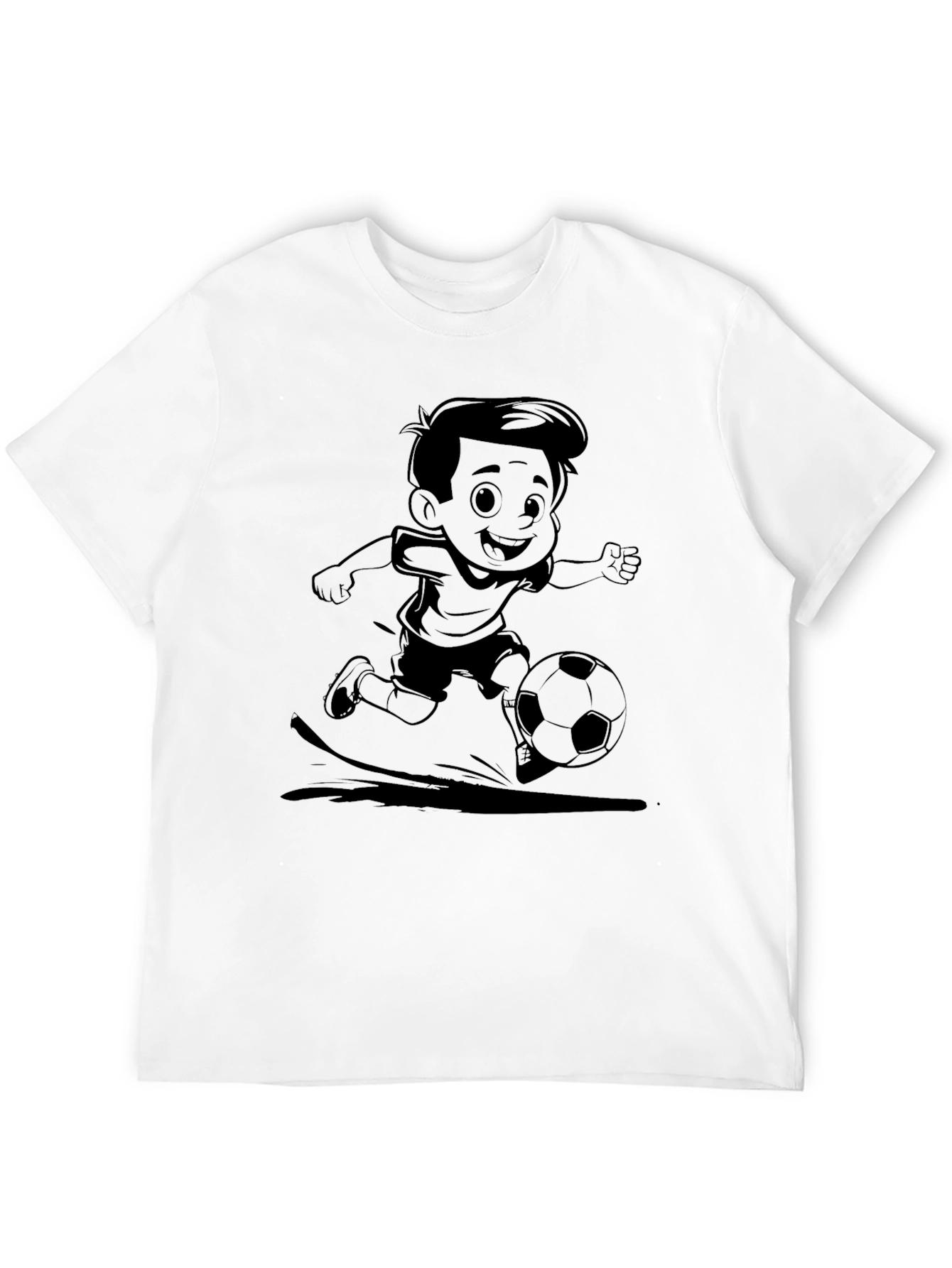 Boy Soccer Cartoon Black T-Shirt