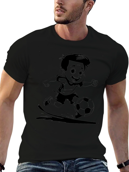 Boy Soccer Cartoon Black T-Shirt