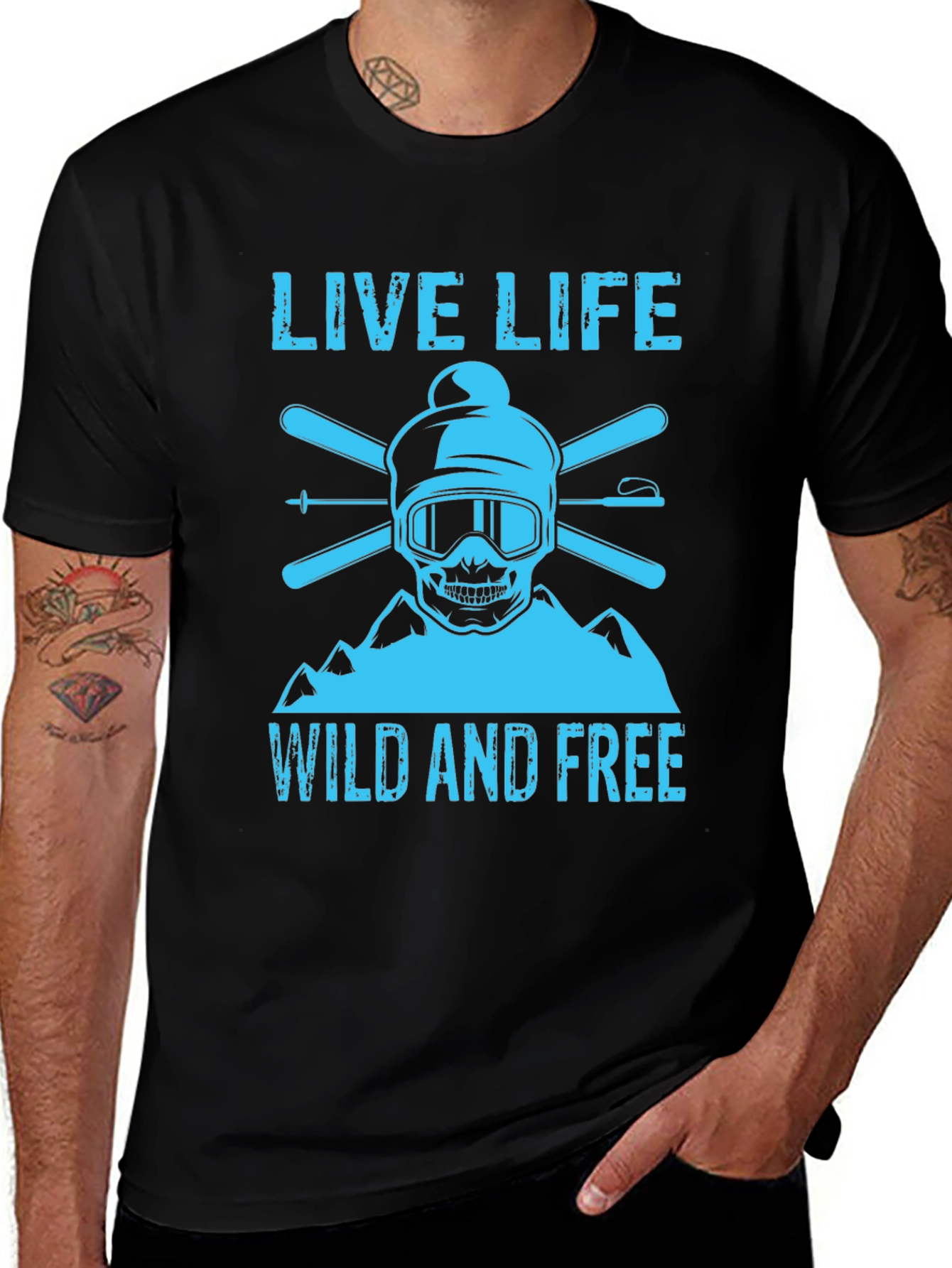 Live Life Wild and Free Ski Skull T-Shirt