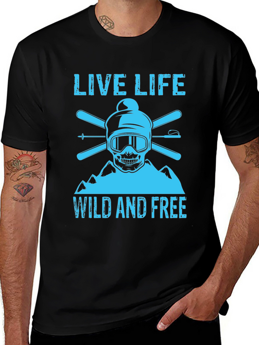 Live Life Wild and Free Ski Skull T-Shirt