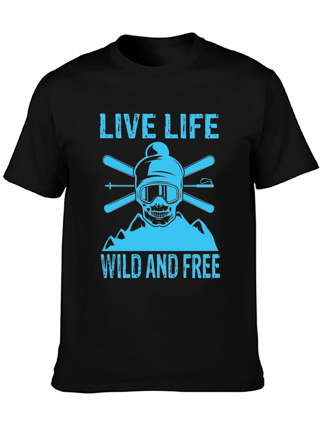 Live Life Wild and Free Ski Skull T-Shirt