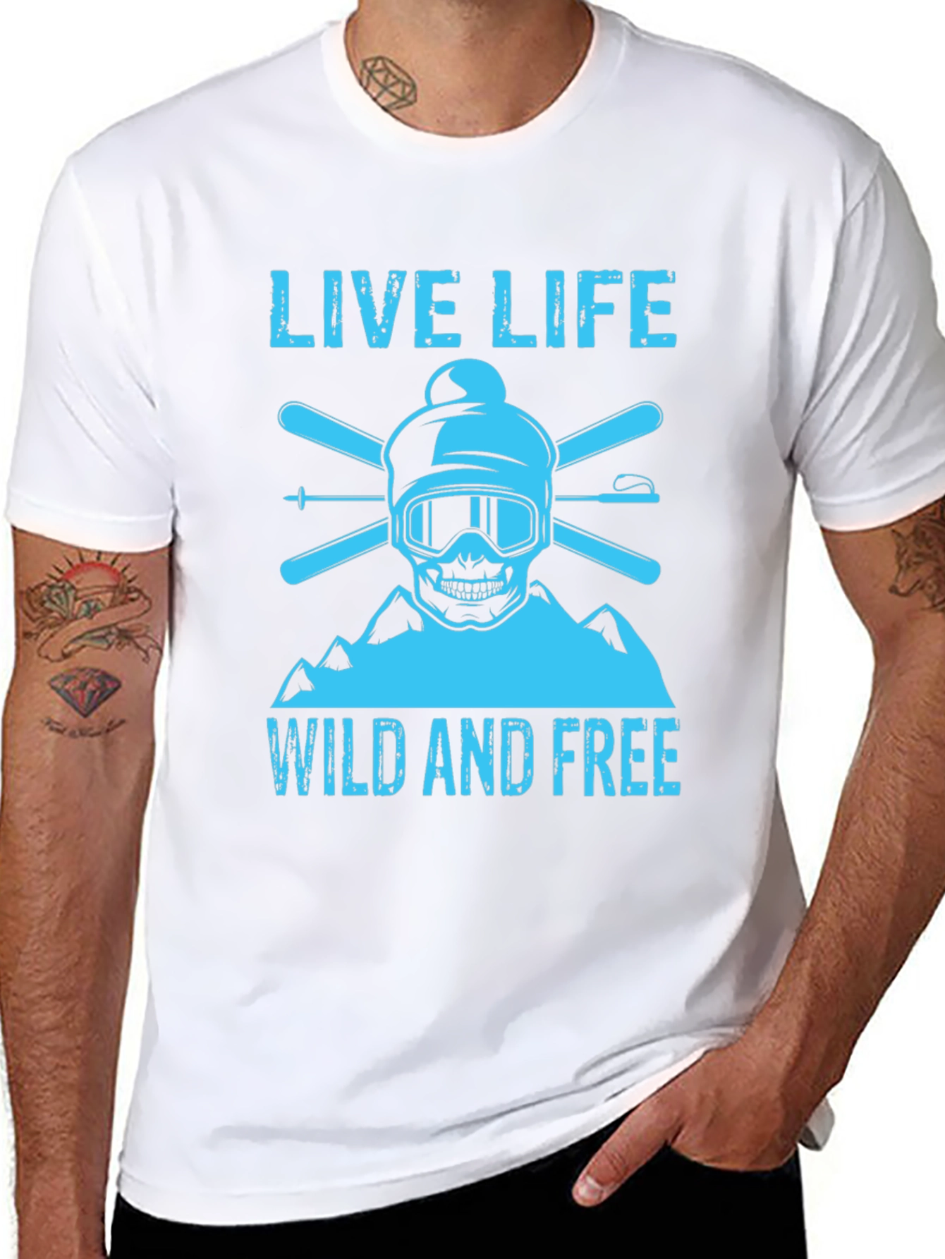 Live Life Wild and Free Ski Skull T-Shirt