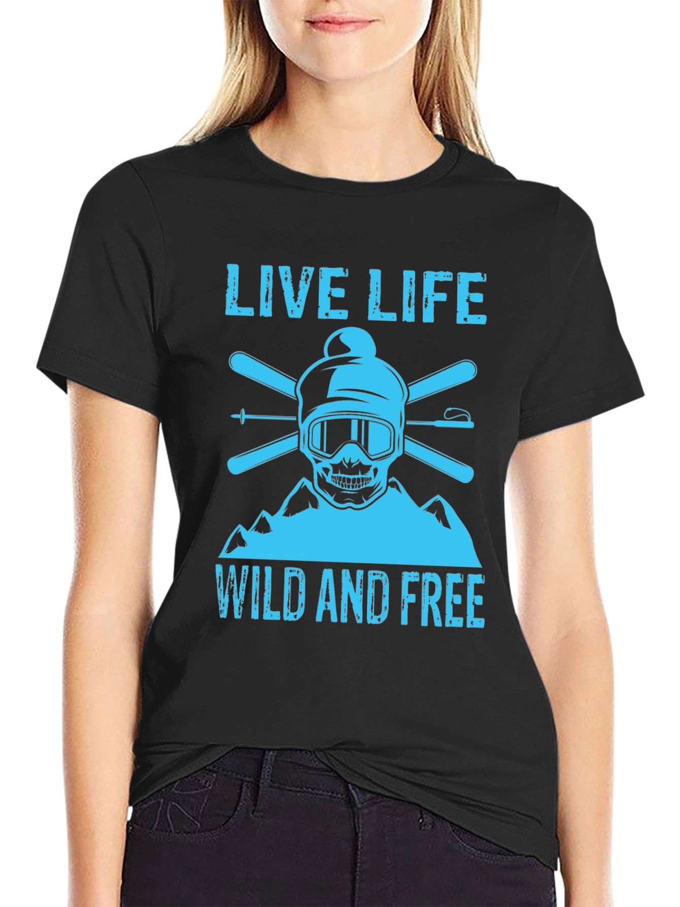 Live Life Wild and Free Ski Skull T-Shirt