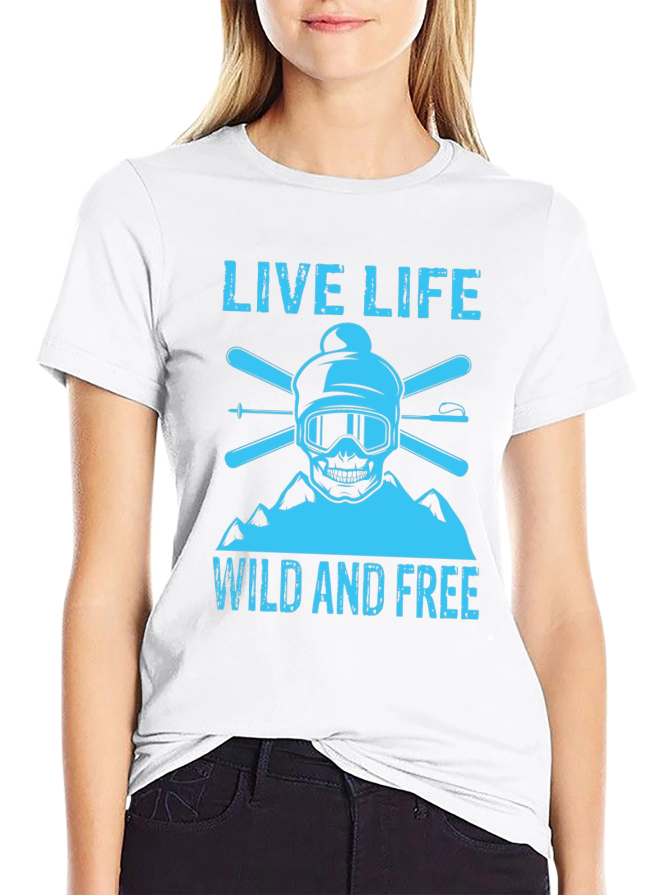 Live Life Wild and Free Ski Skull T-Shirt