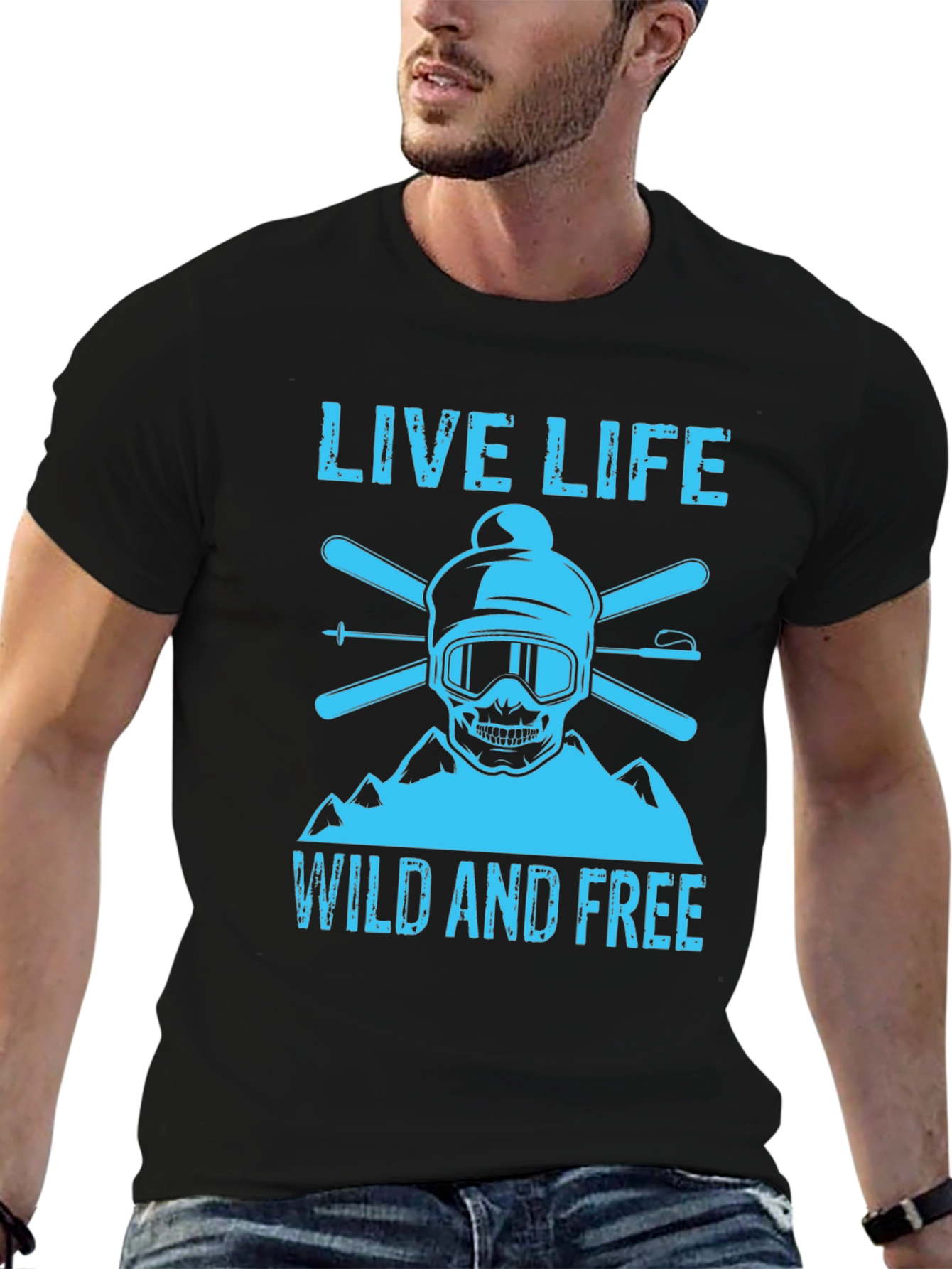 Live Life Wild and Free Ski Skull T-Shirt