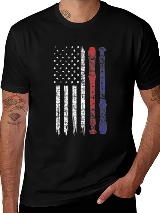 Patriotic Flute American Flag Graphic Tee