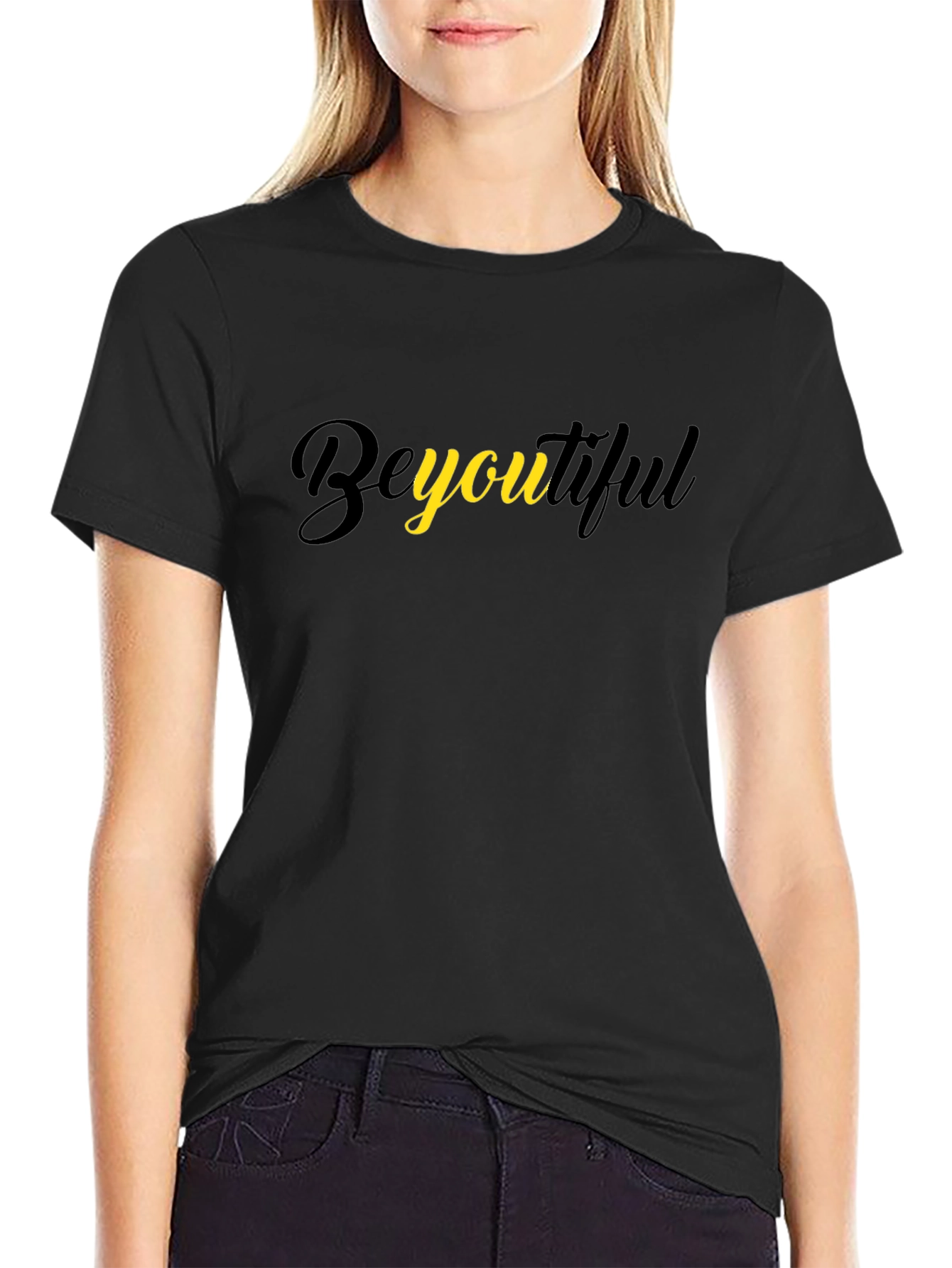 BeYOUtiful Black Cotton Graphic Tee