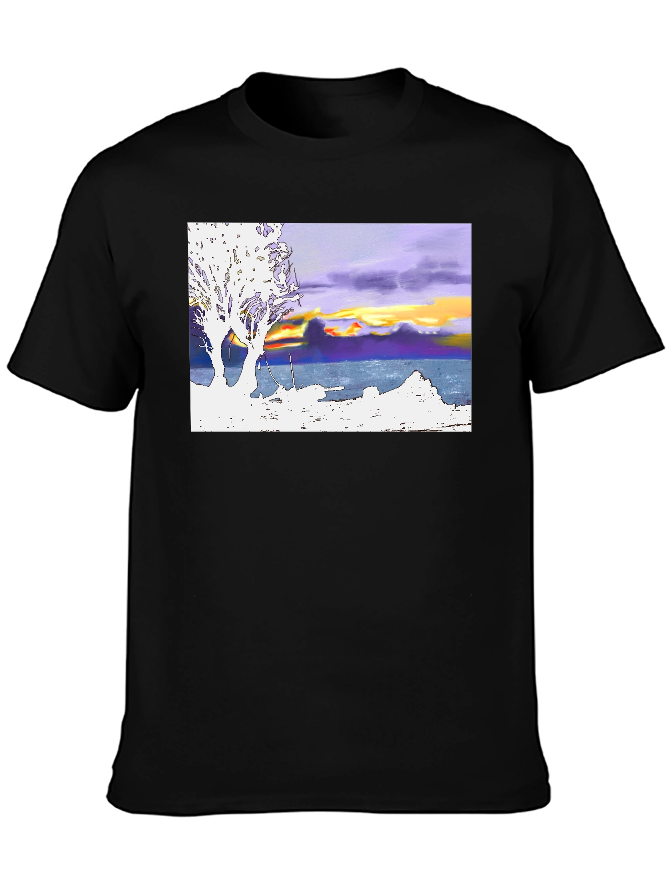 Sunset Coastline T-Shirt: Artistic Graphic Tee