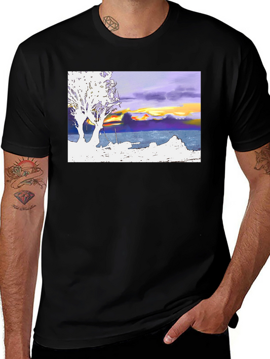 Sunset Coastline T-Shirt: Artistic Graphic Tee
