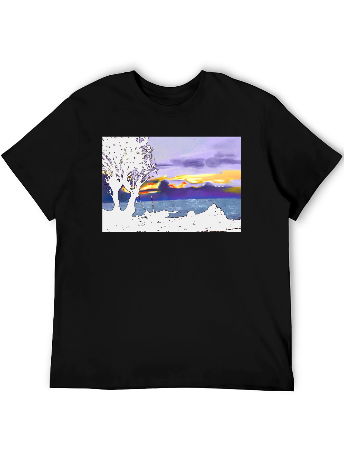 Sunset Coastline T-Shirt: Artistic Graphic Tee
