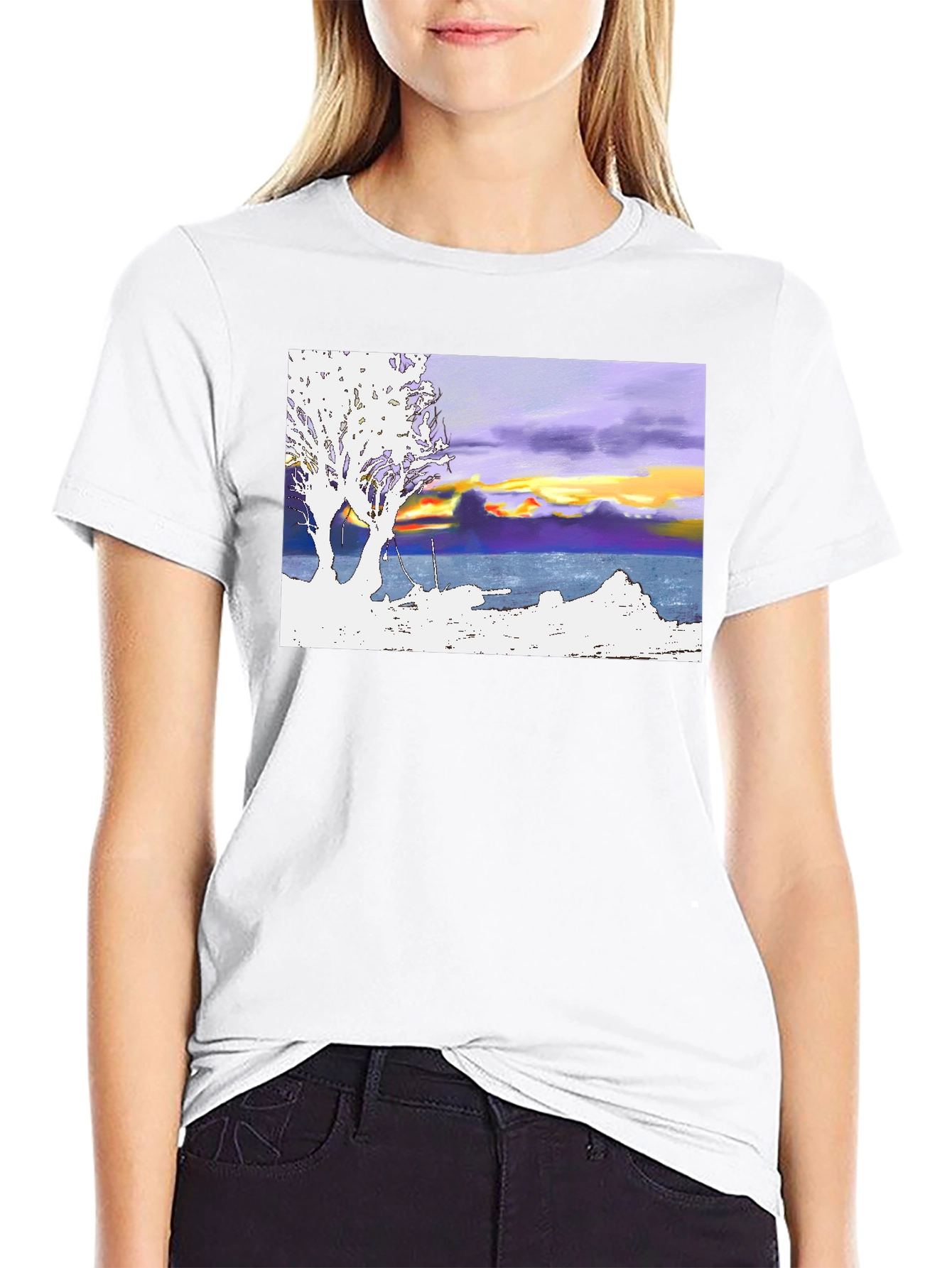 Sunset Coastline T-Shirt: Artistic Graphic Tee