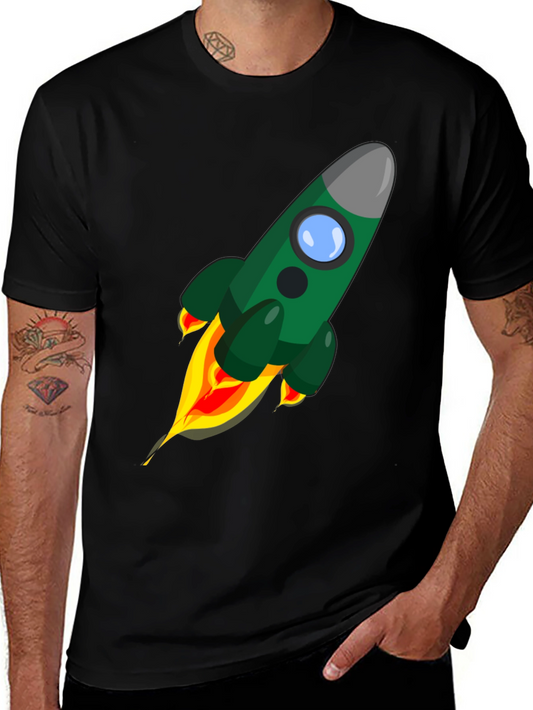 Rocket Launch Graphic Tee - Premium Black Cotton Shirt