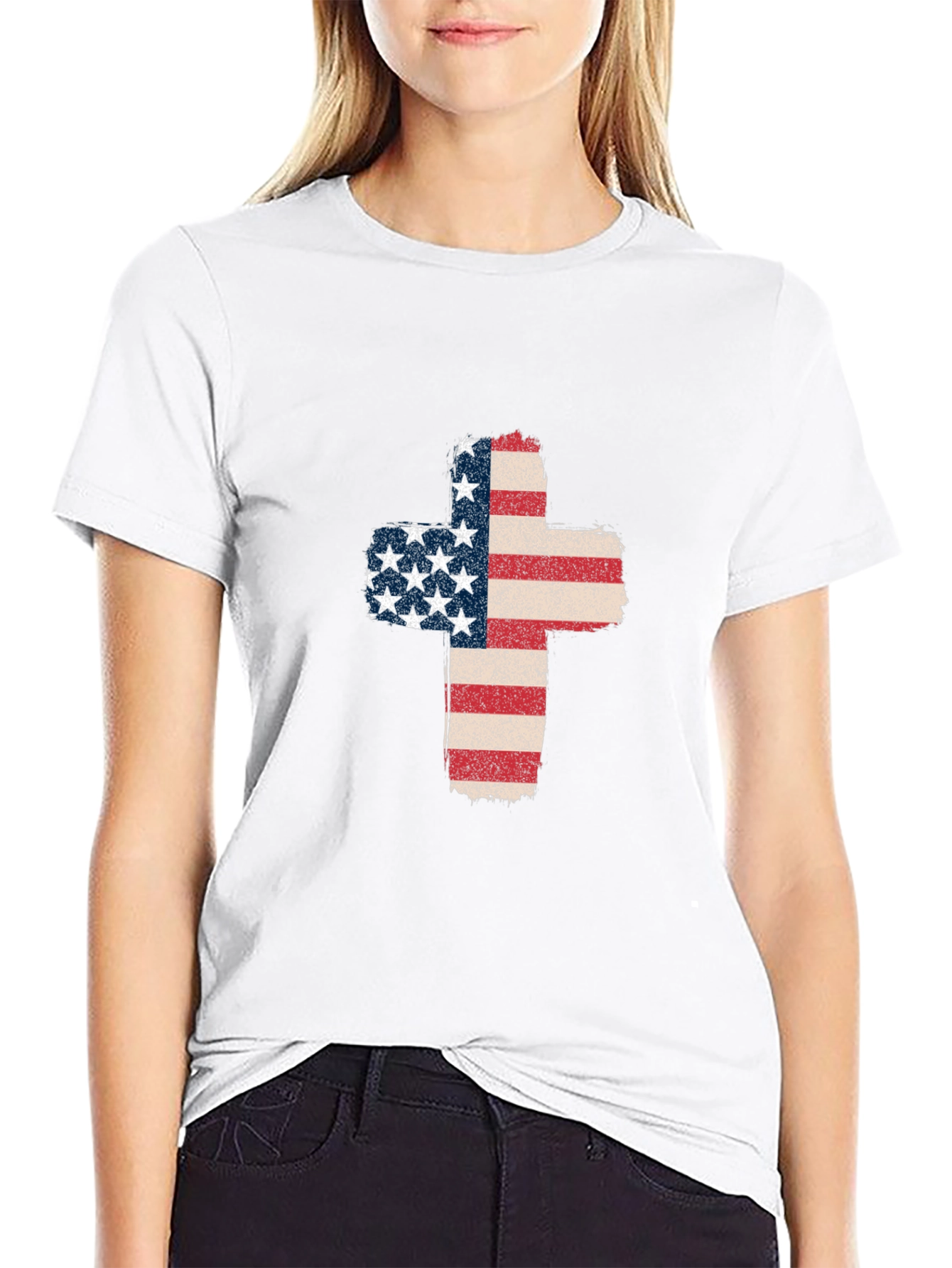 American Flag Cross Graphic T-Shirt