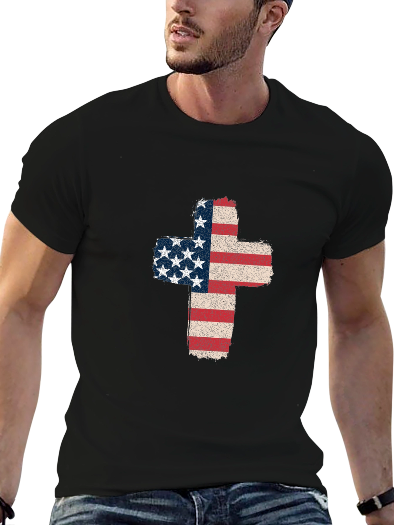 American Flag Cross Graphic T-Shirt