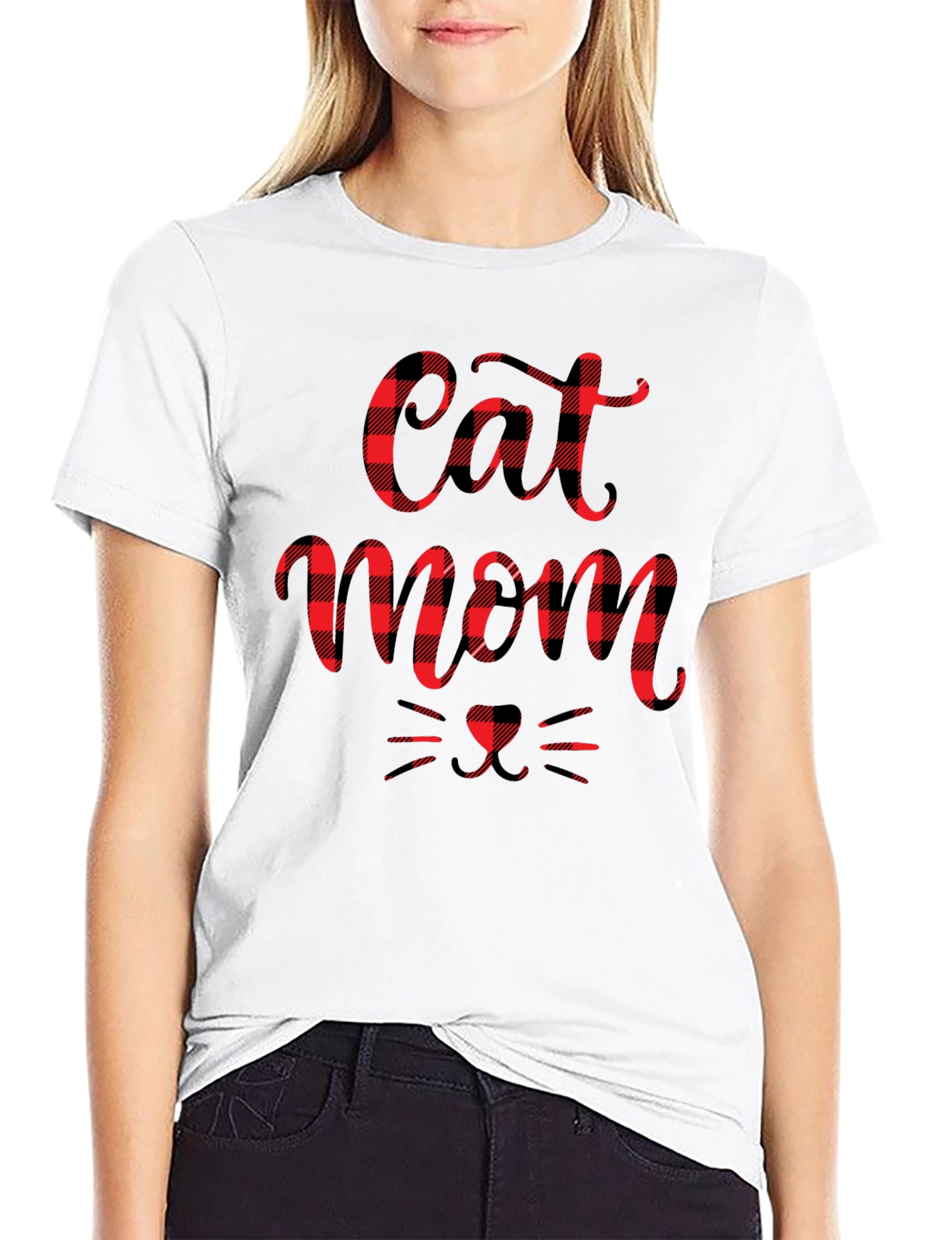 Buffalo Plaid Cat Mom Tee