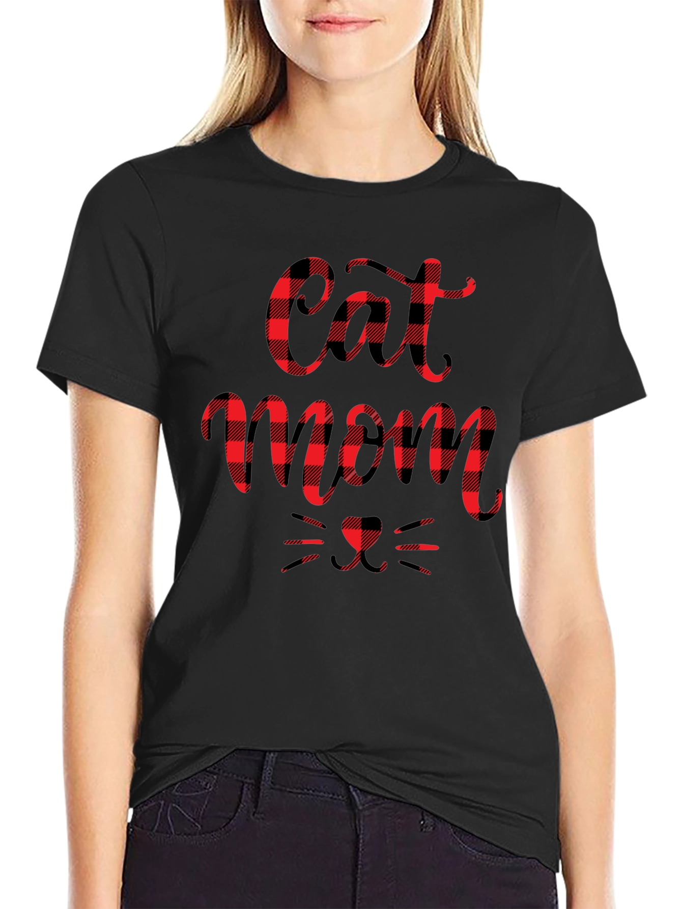 Buffalo Plaid Cat Mom Tee