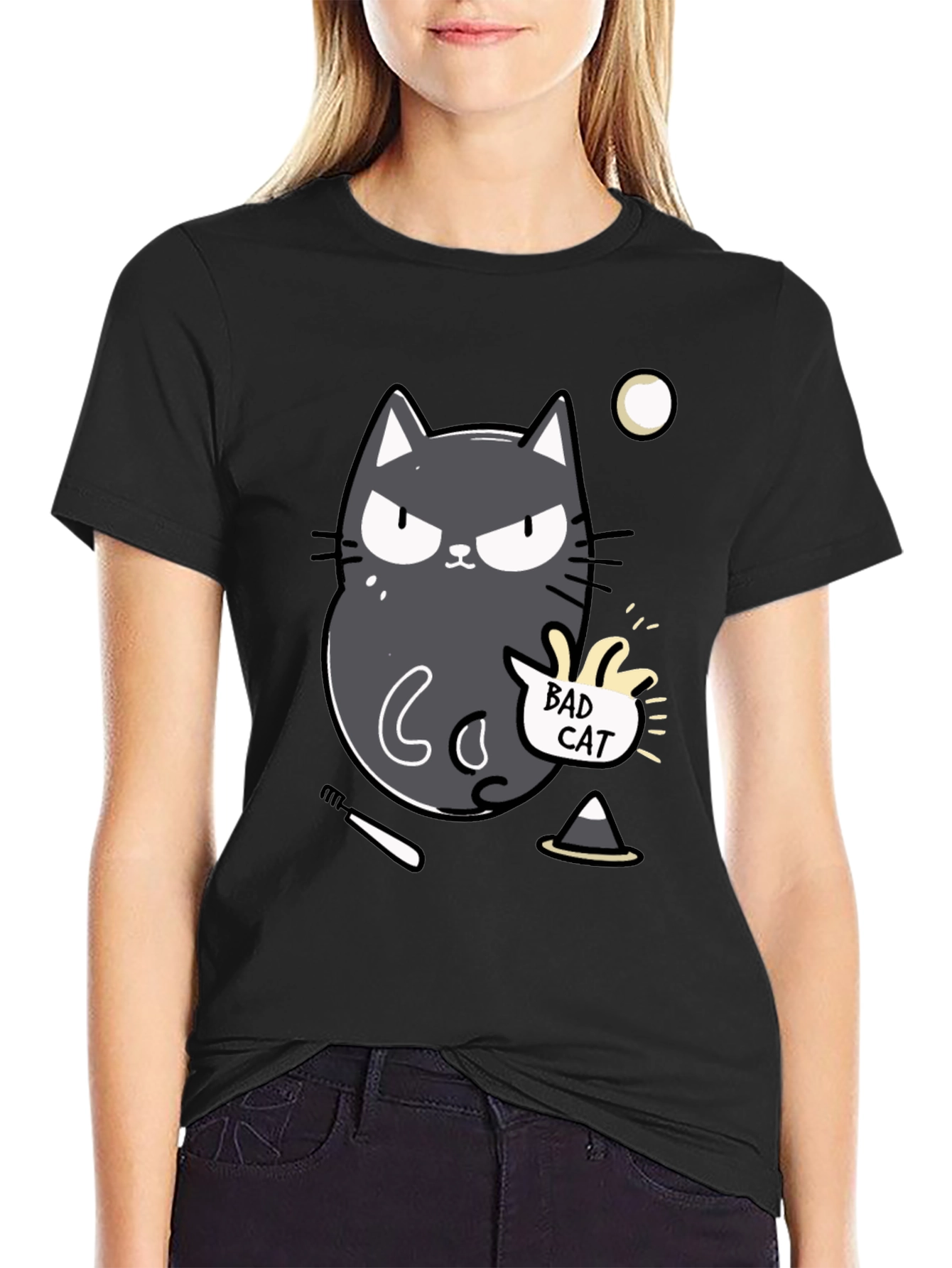 Bad Cat Graphic Tee - Mens Black T-Shirt
