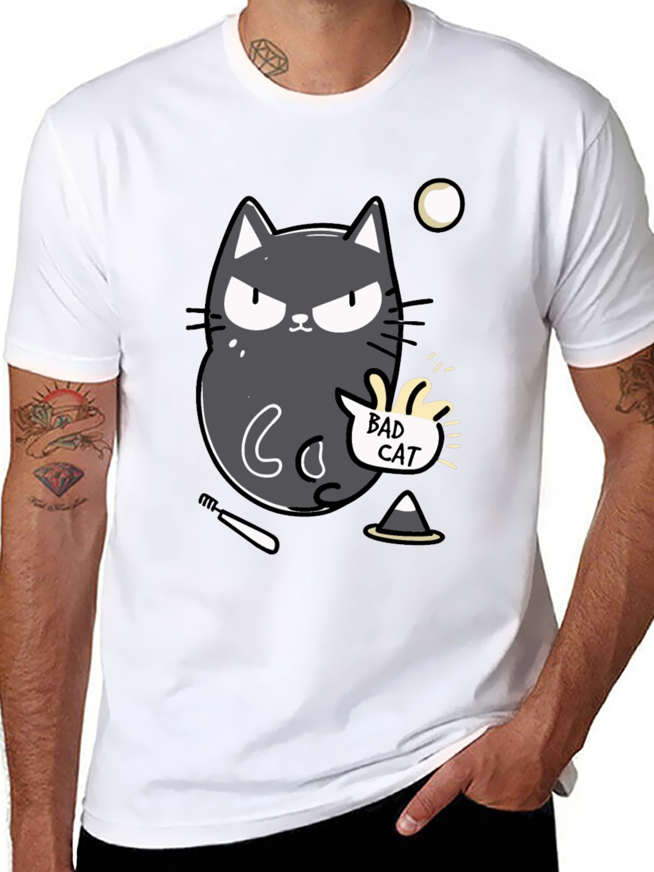 Bad Cat Graphic Tee - Mens Black T-Shirt