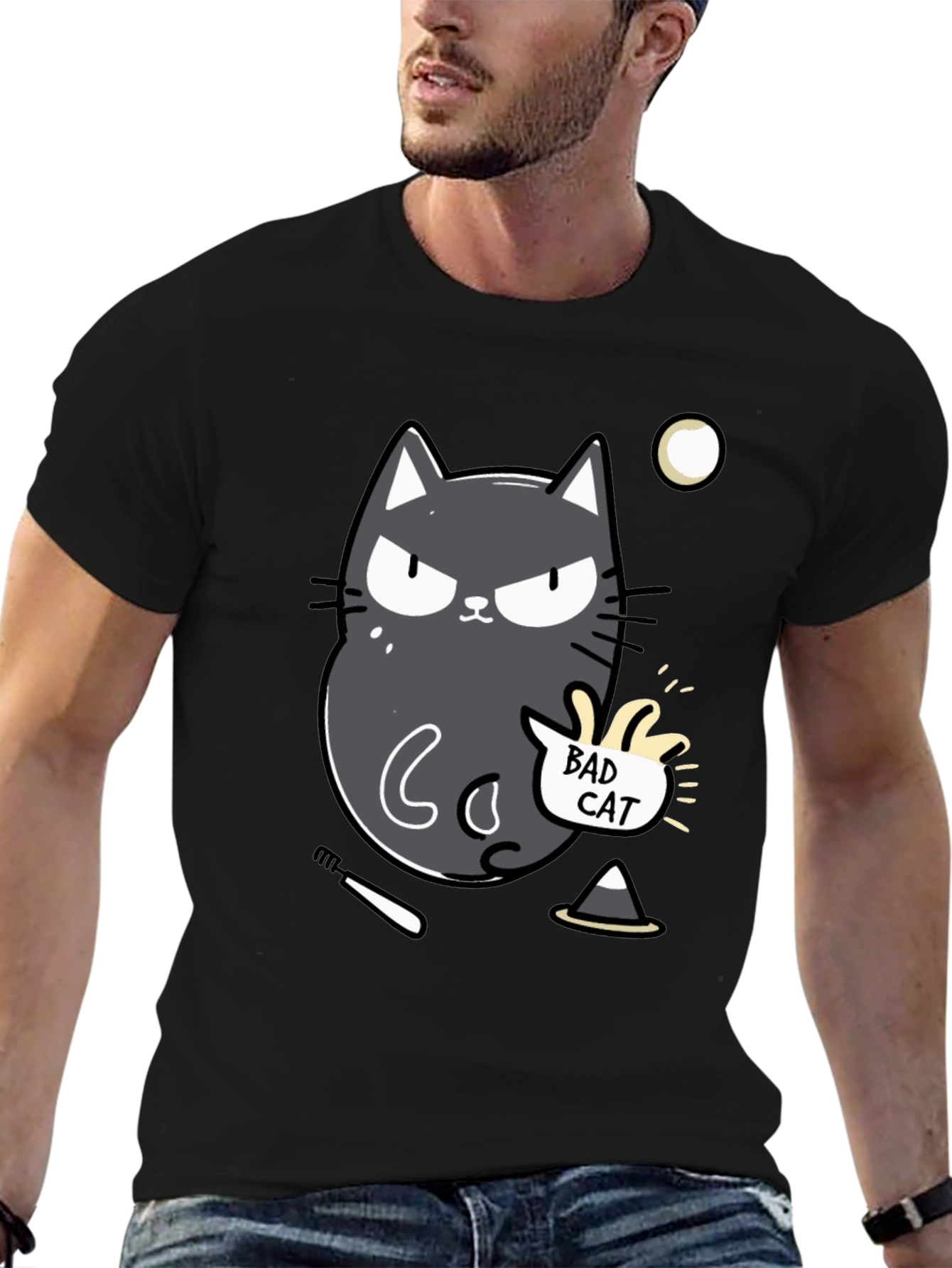 Bad Cat Graphic Tee - Mens Black T-Shirt