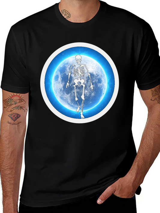 Skeleton Moon Graphic Tee - Black Cotton Blend