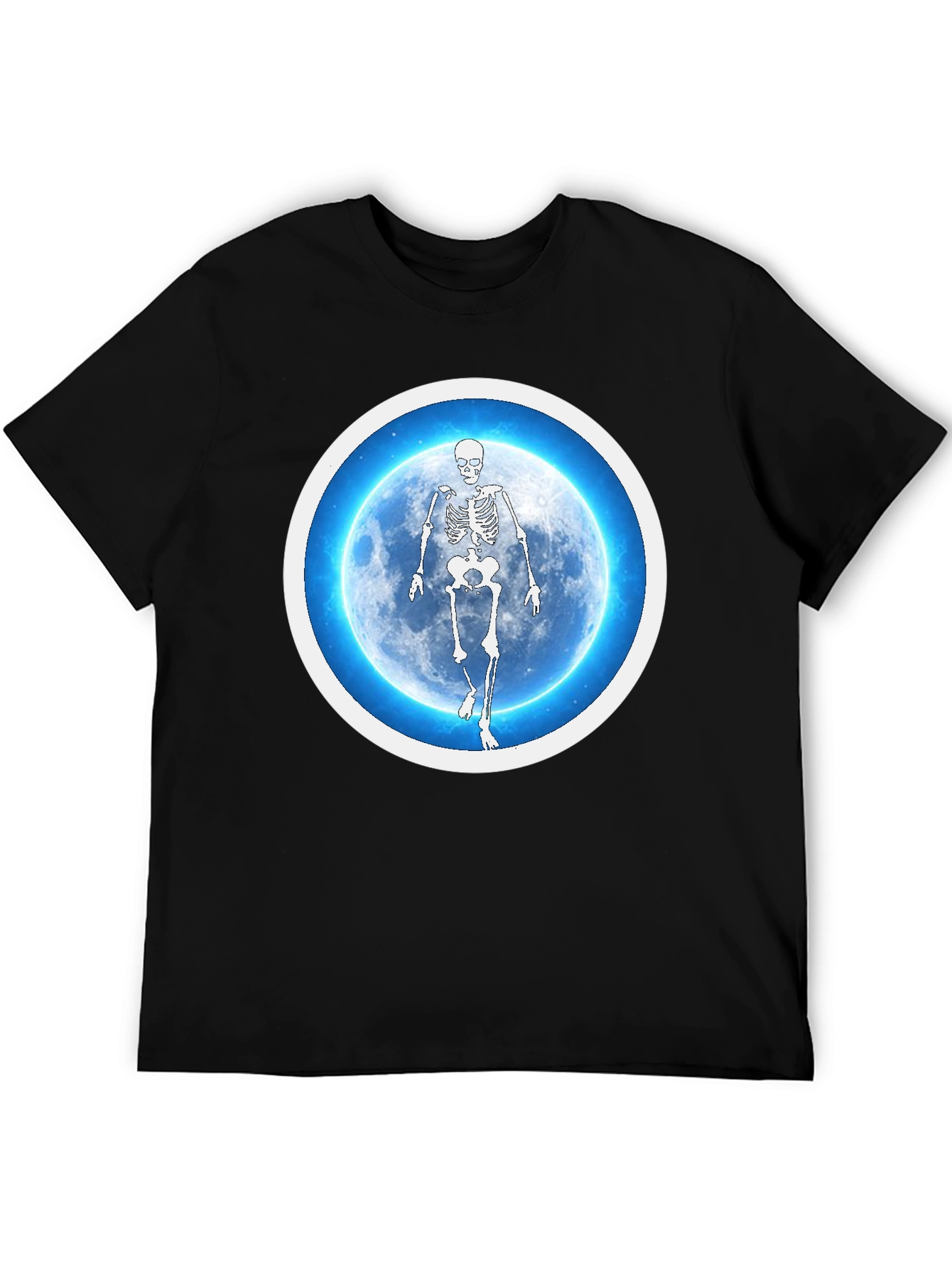Skeleton Moon Graphic Tee - Black Cotton Blend