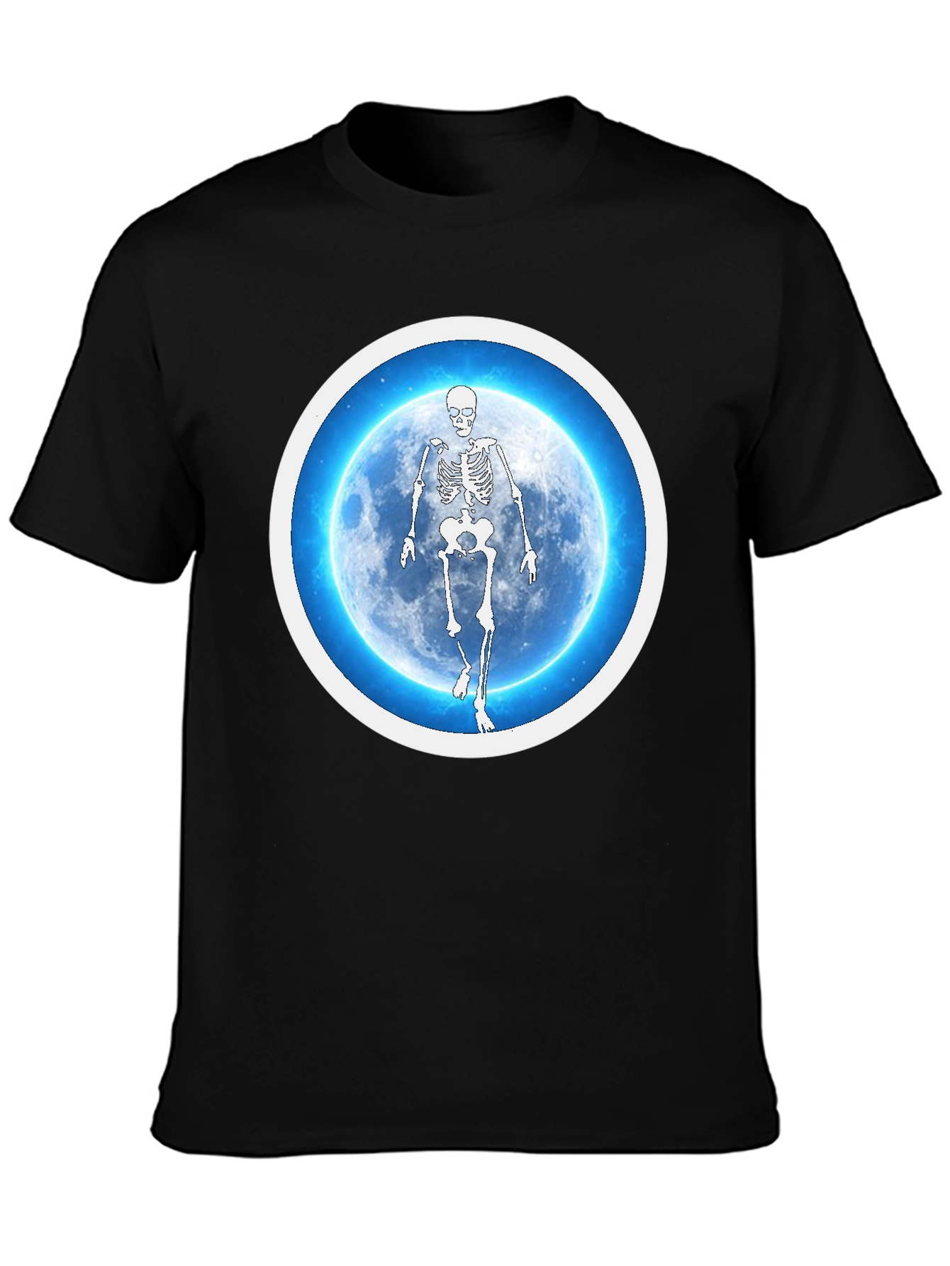 Skeleton Moon Graphic Tee - Black Cotton Blend