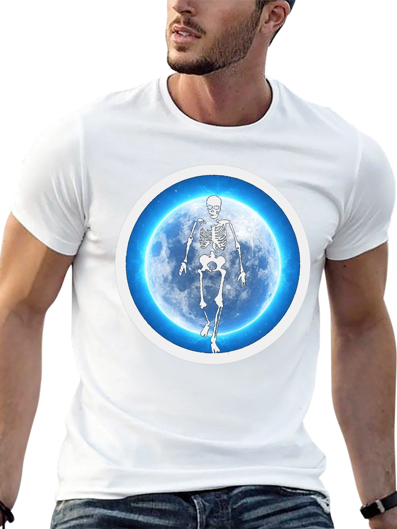 Skeleton Moon Graphic Tee - Black Cotton Blend