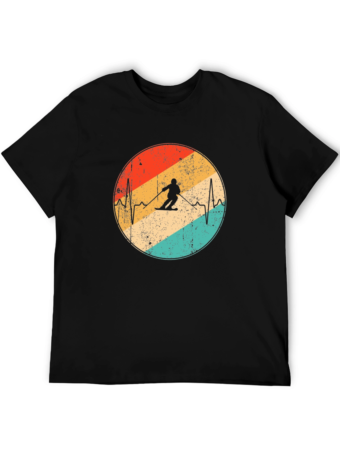 Retro Skiing Heartbeat T-Shirt