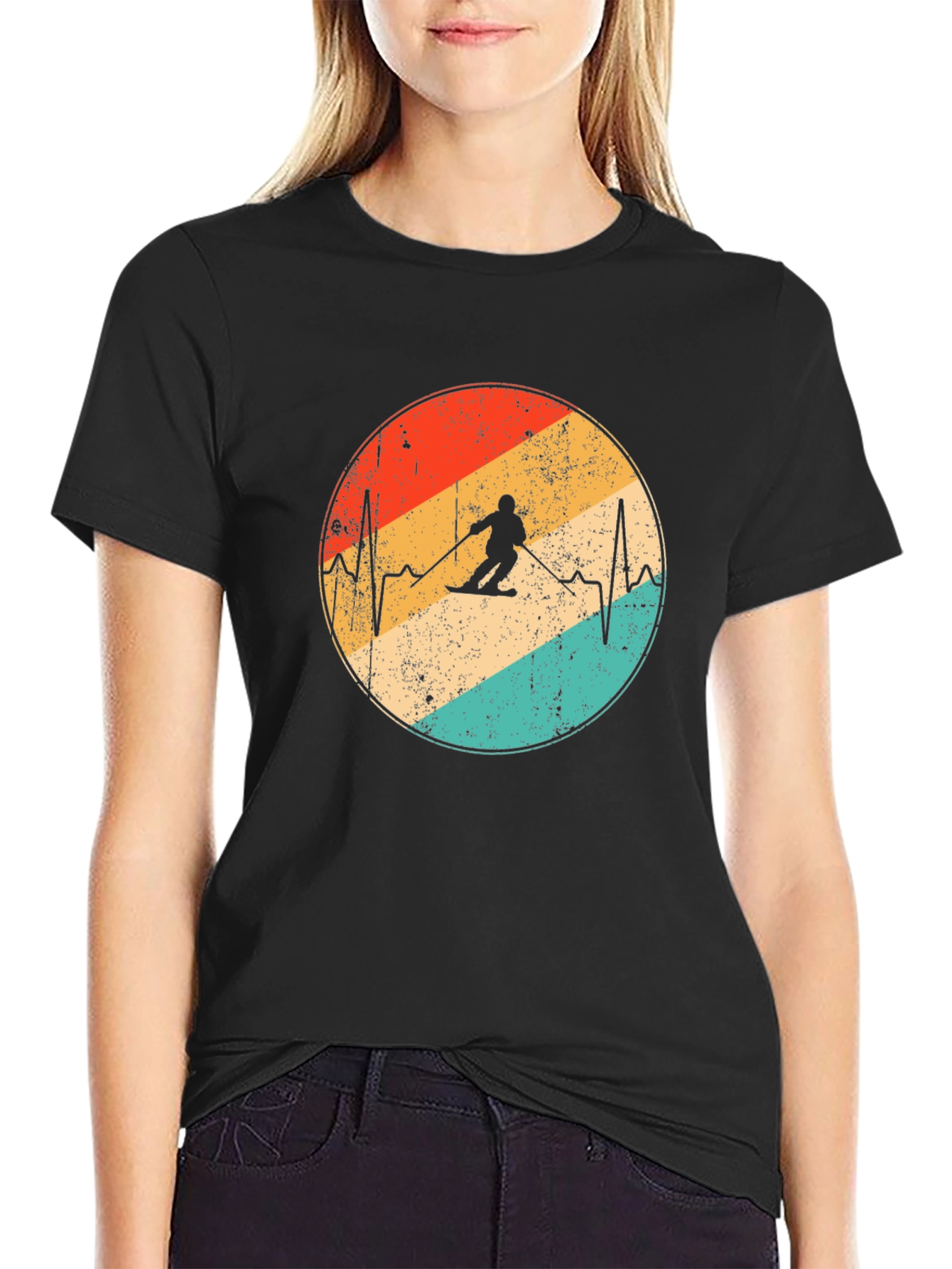 Retro Skiing Heartbeat T-Shirt