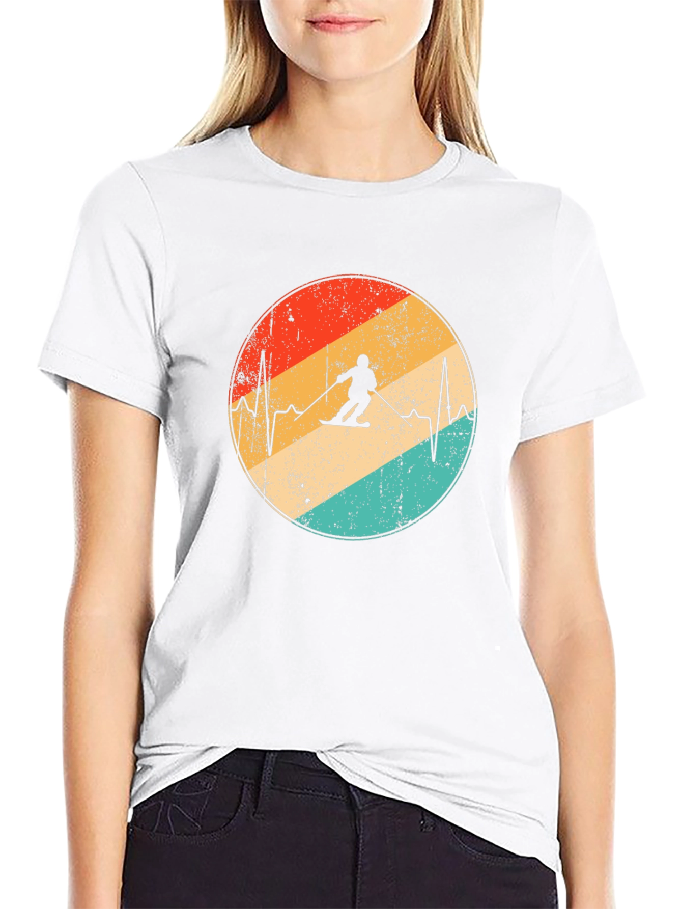 Retro Skiing Heartbeat T-Shirt