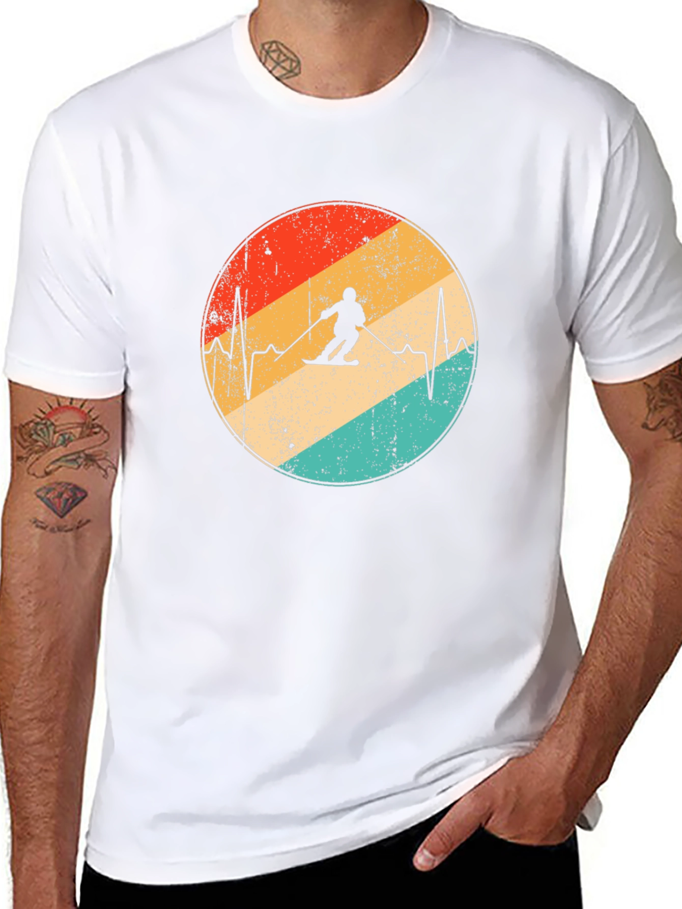Retro Skiing Heartbeat T-Shirt
