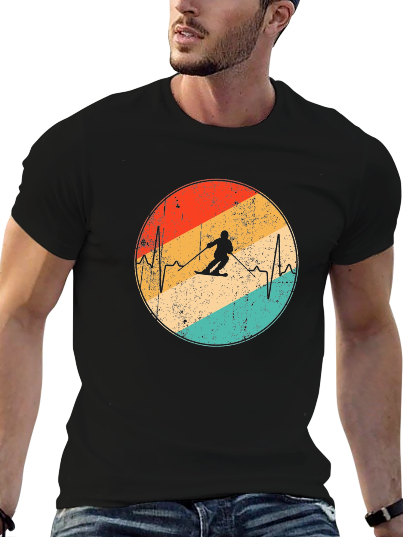 Retro Skiing Heartbeat T-Shirt
