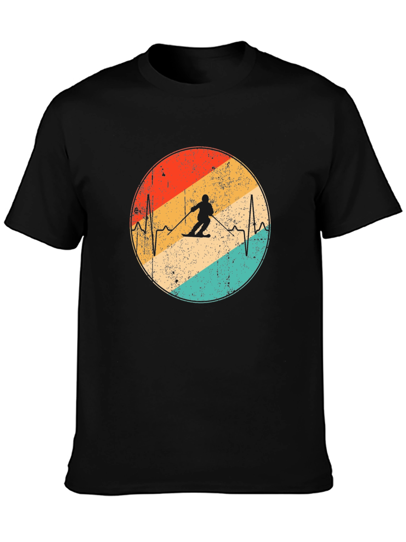 Retro Skiing Heartbeat T-Shirt