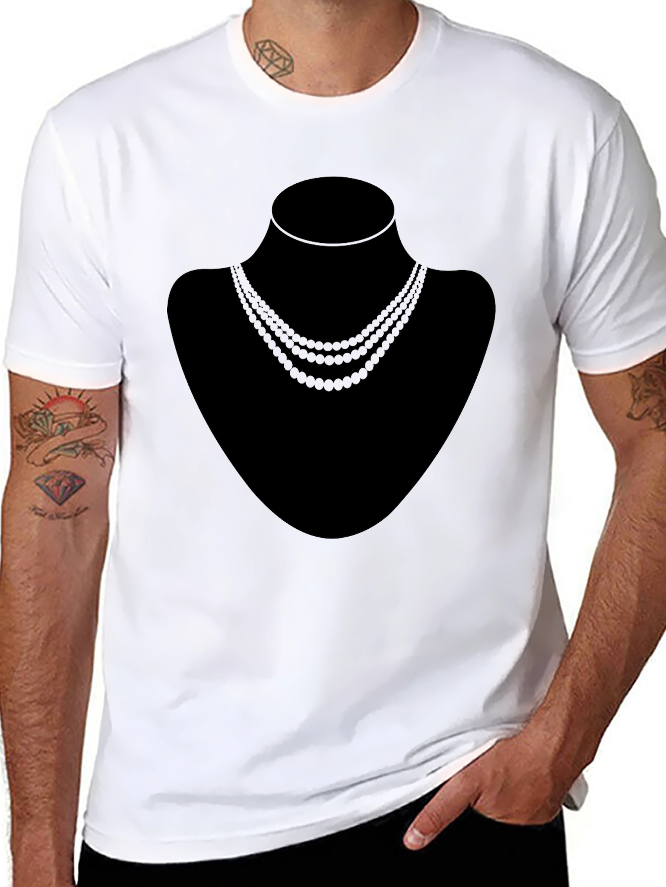 Elegant Necklace Mannequin Graphic Tee - Classic Black