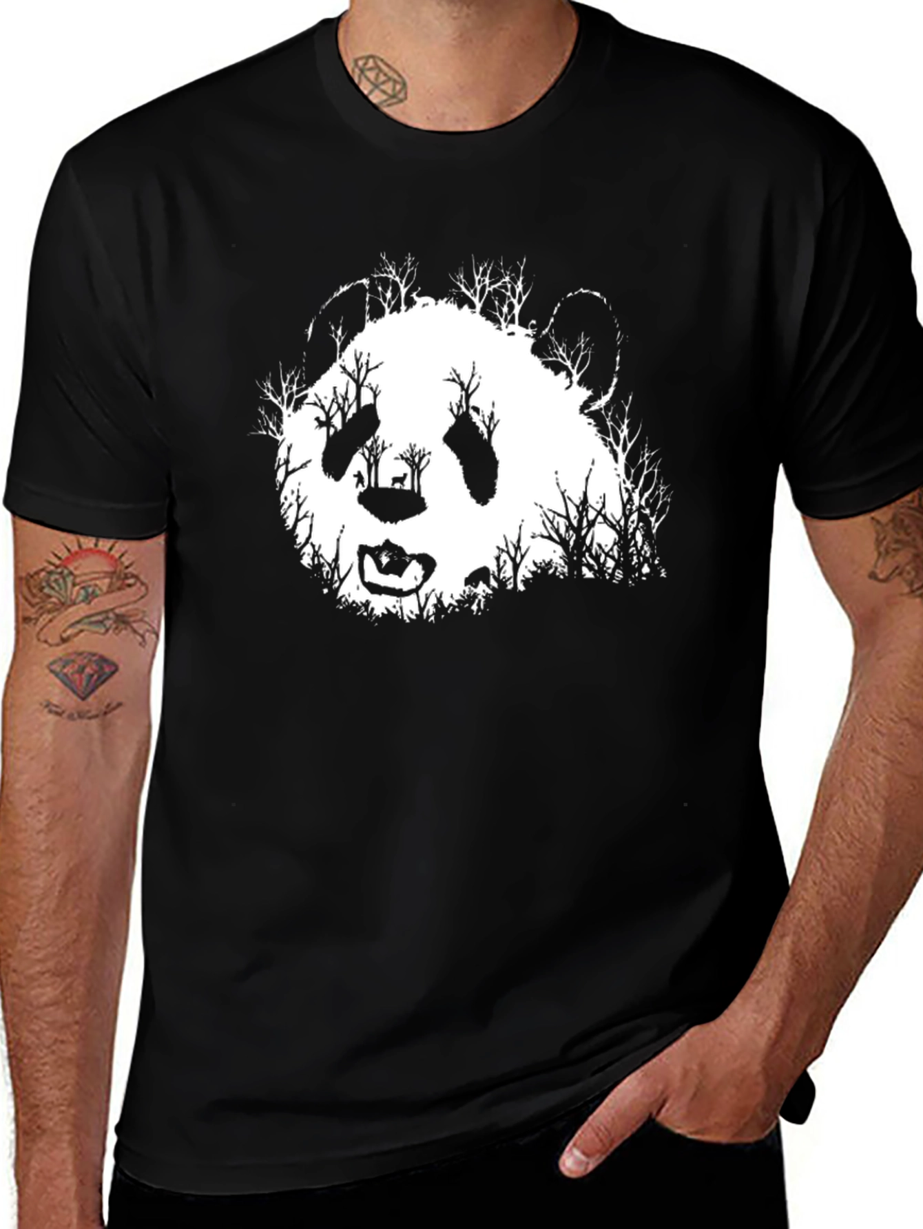 Panda Forest Graphic Tee - Black