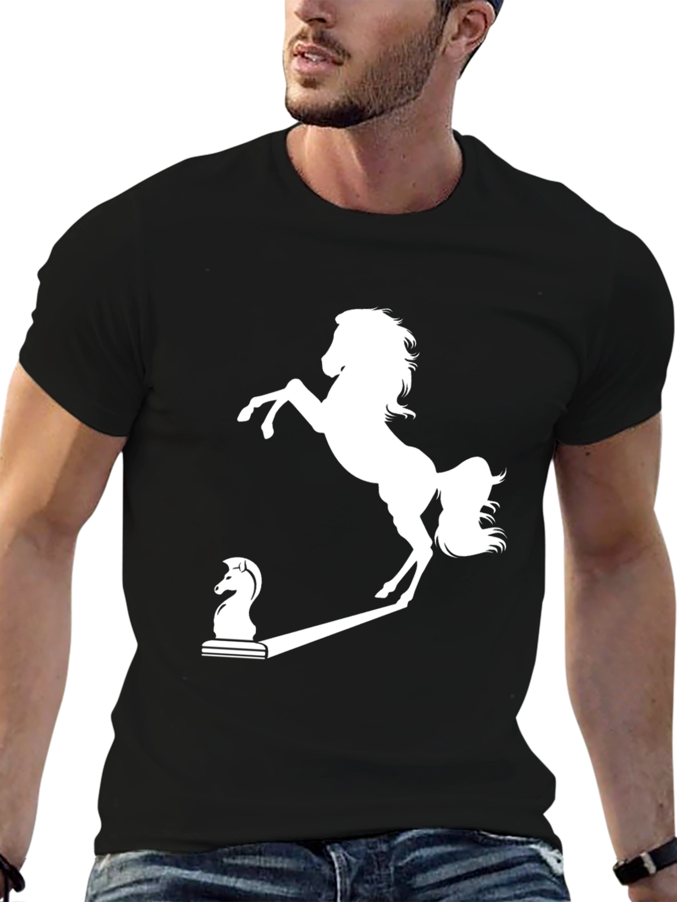 Chess Knight to Prancing Horse Black T-Shirt
