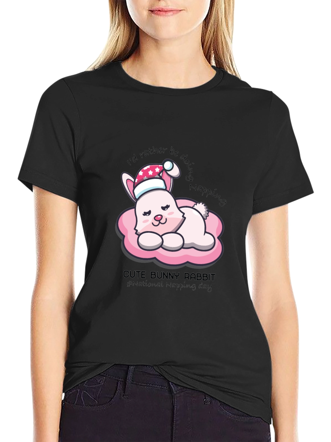 Cute Bunny Napping T-Shirt - National Napping Day