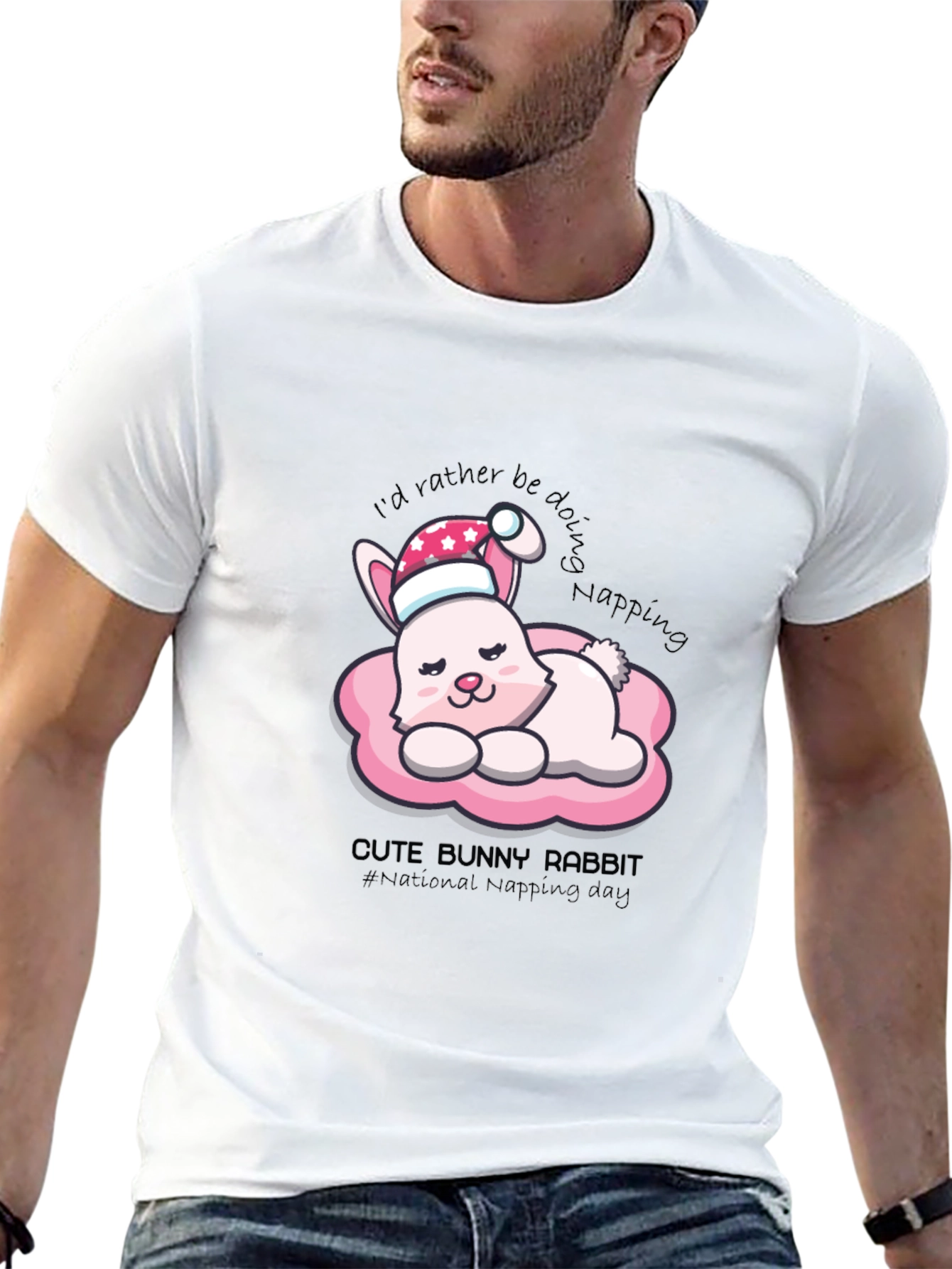 Cute Bunny Napping T-Shirt - National Napping Day