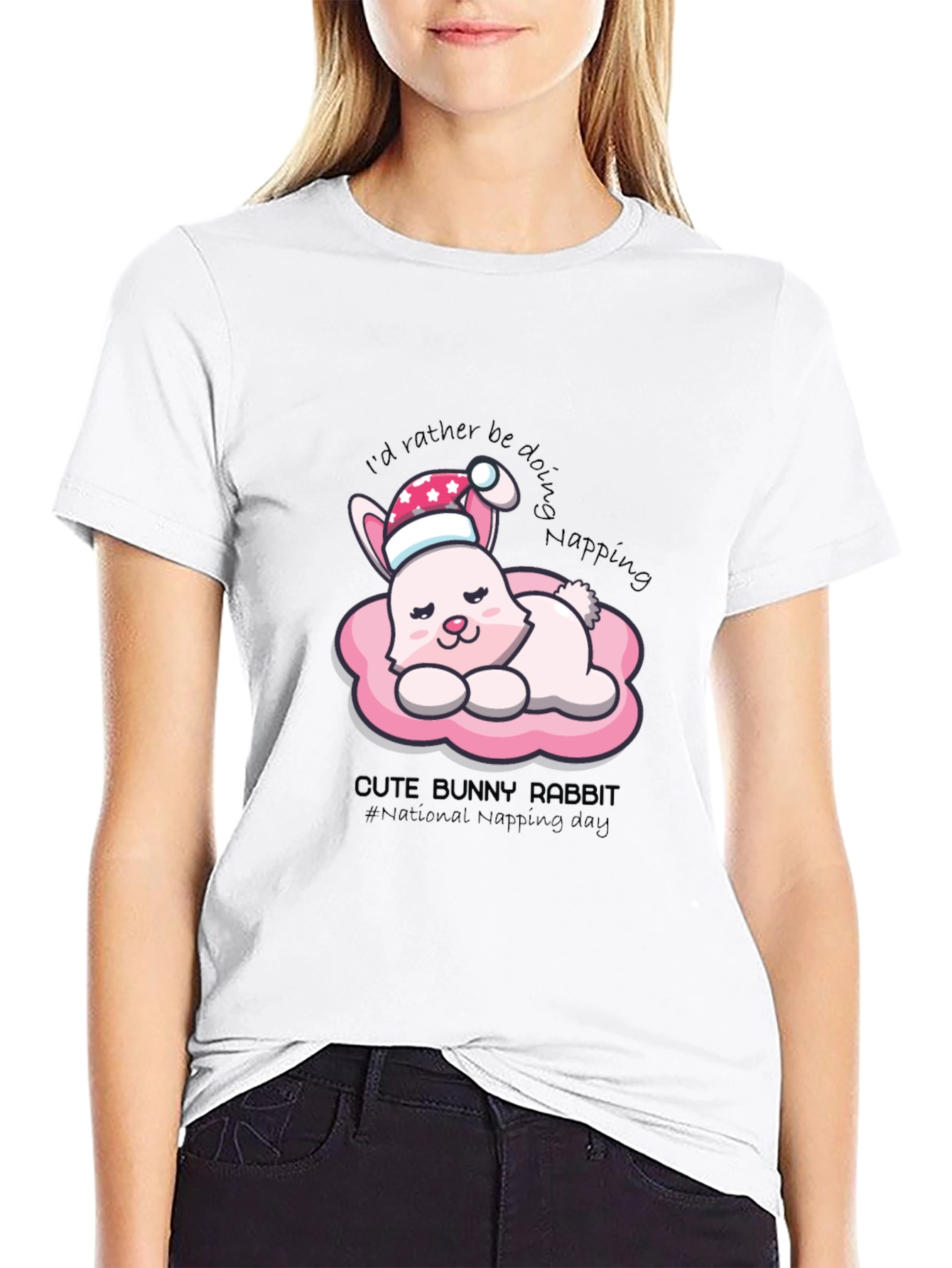 Cute Bunny Napping T-Shirt - National Napping Day