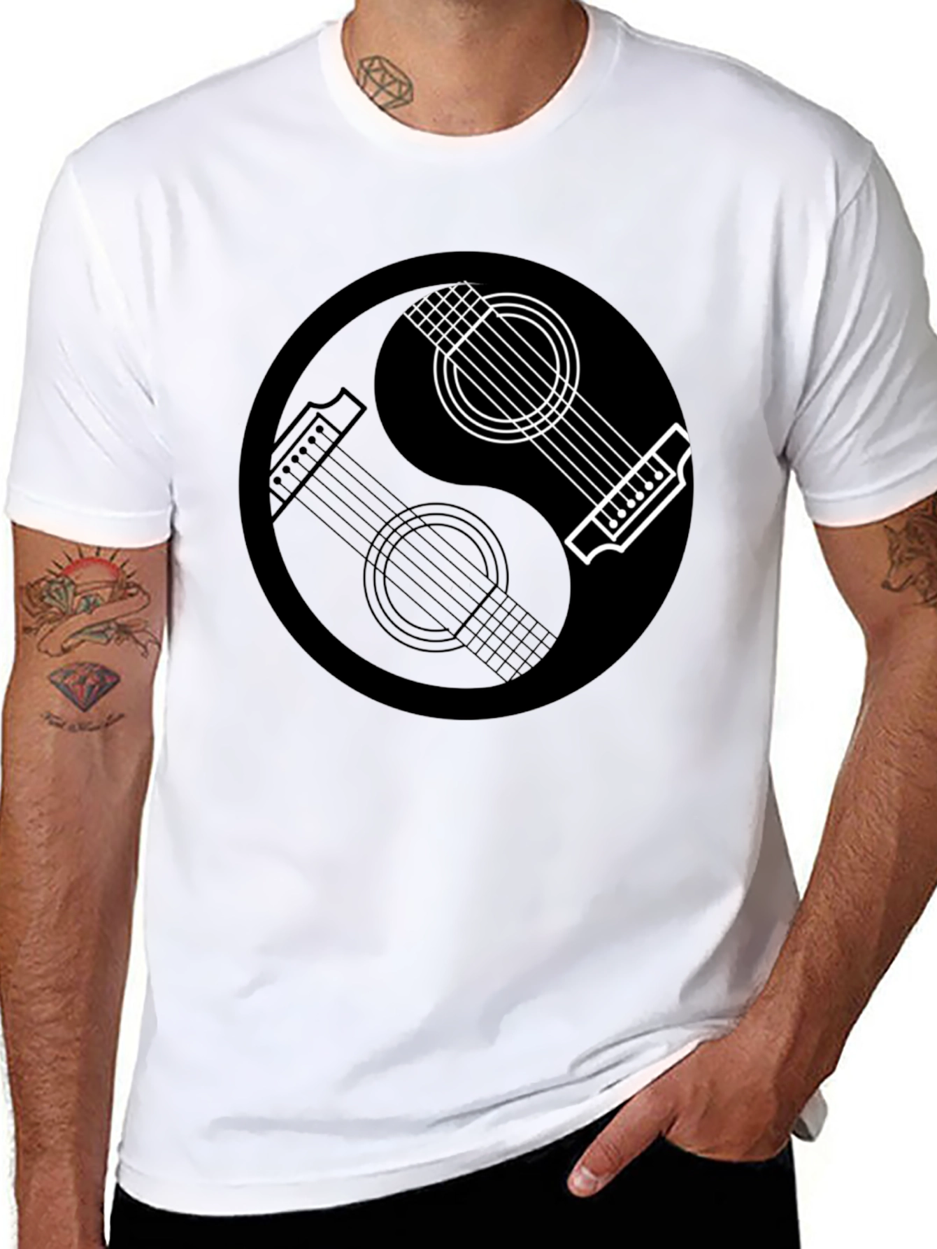 Yin Yang Guitar Graphic Tee - Musical Balance T-Shirt