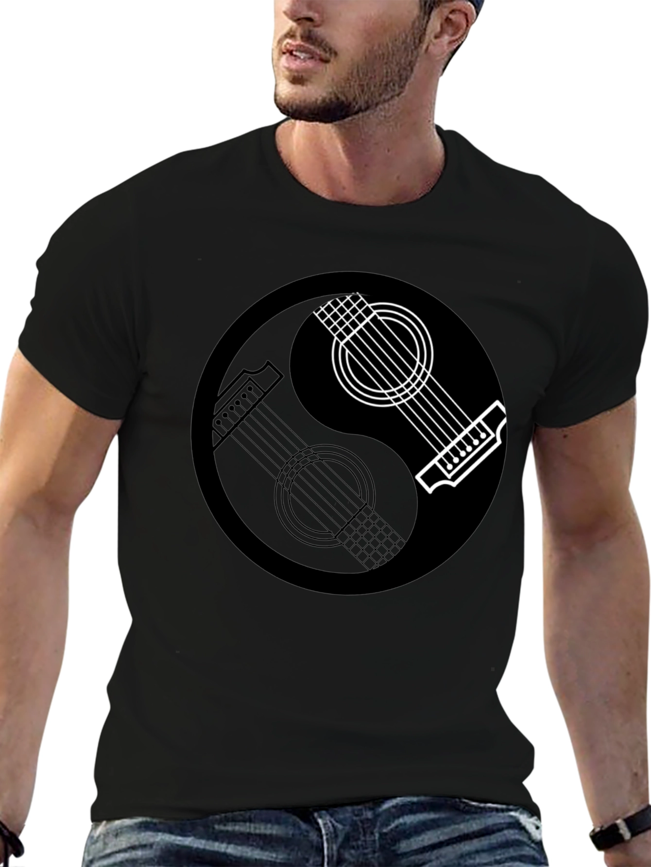 Yin Yang Guitar Graphic Tee - Musical Balance T-Shirt