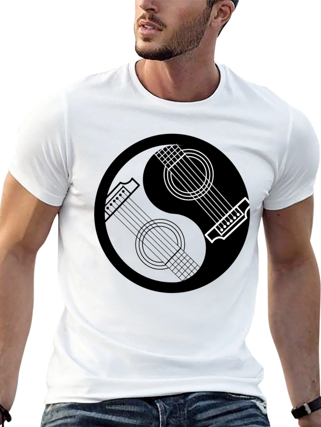 Yin Yang Guitar Graphic Tee - Musical Balance T-Shirt