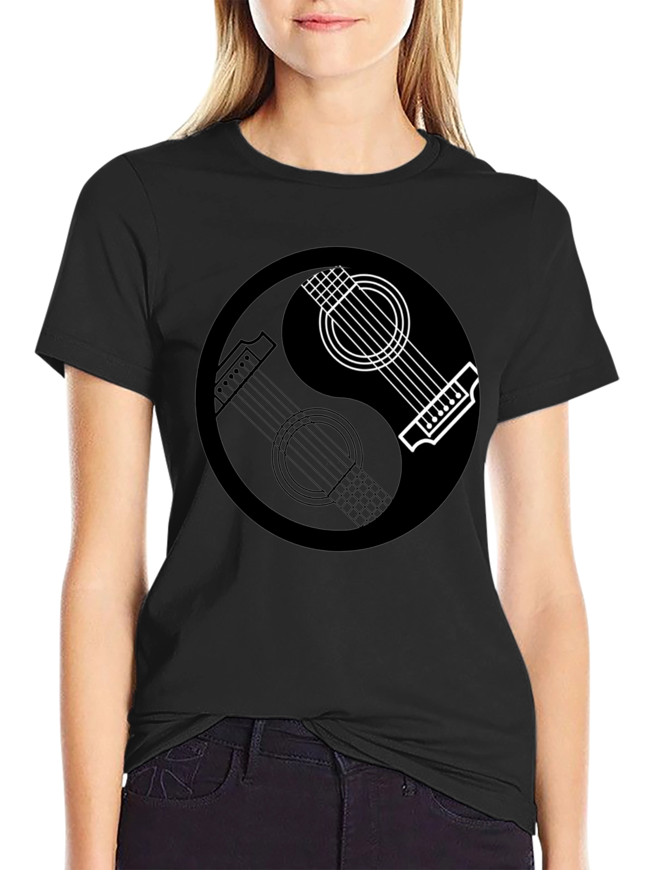 Yin Yang Guitar Graphic Tee - Musical Balance T-Shirt