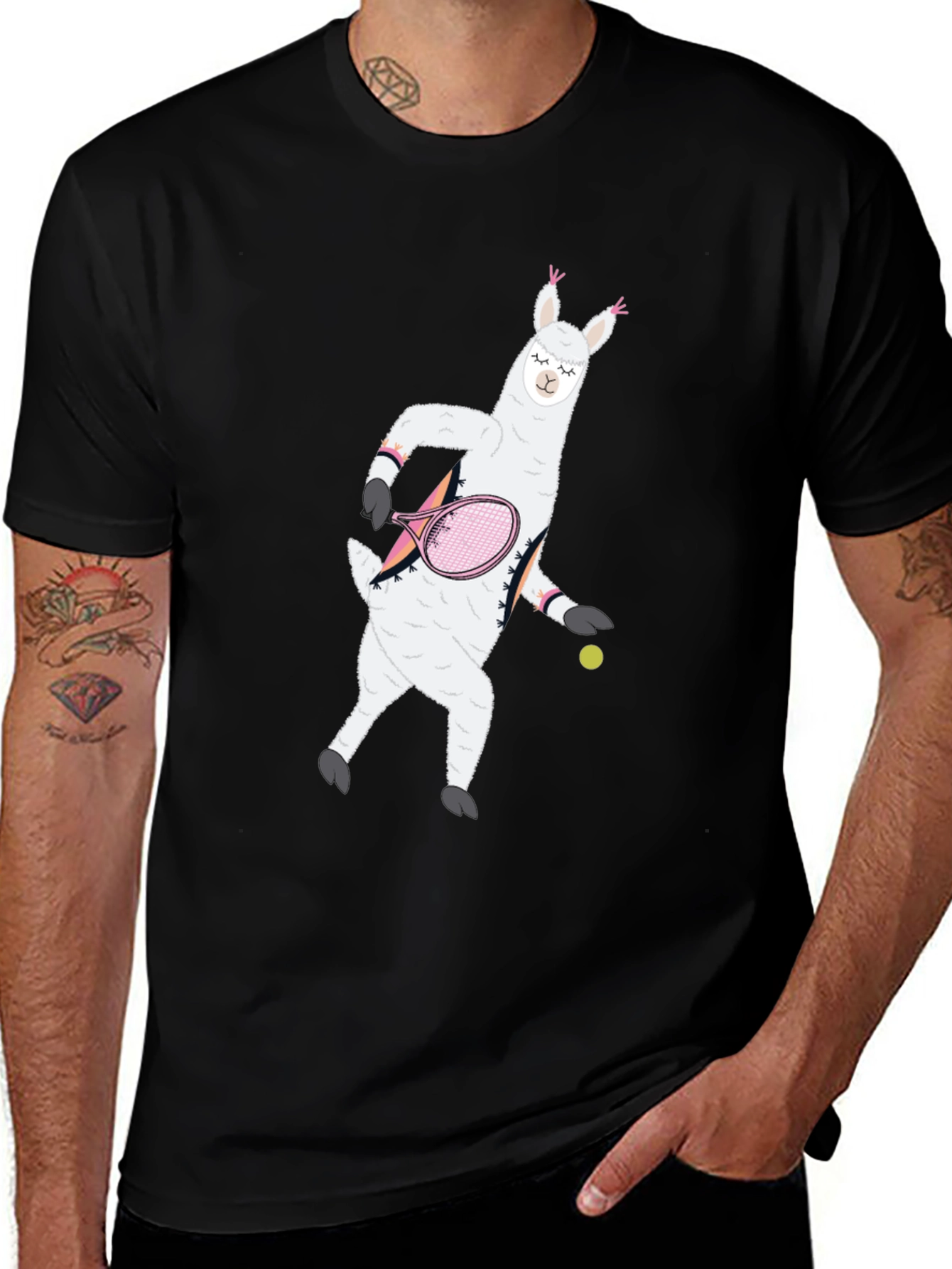 Llama Tennis Black T-Shirt