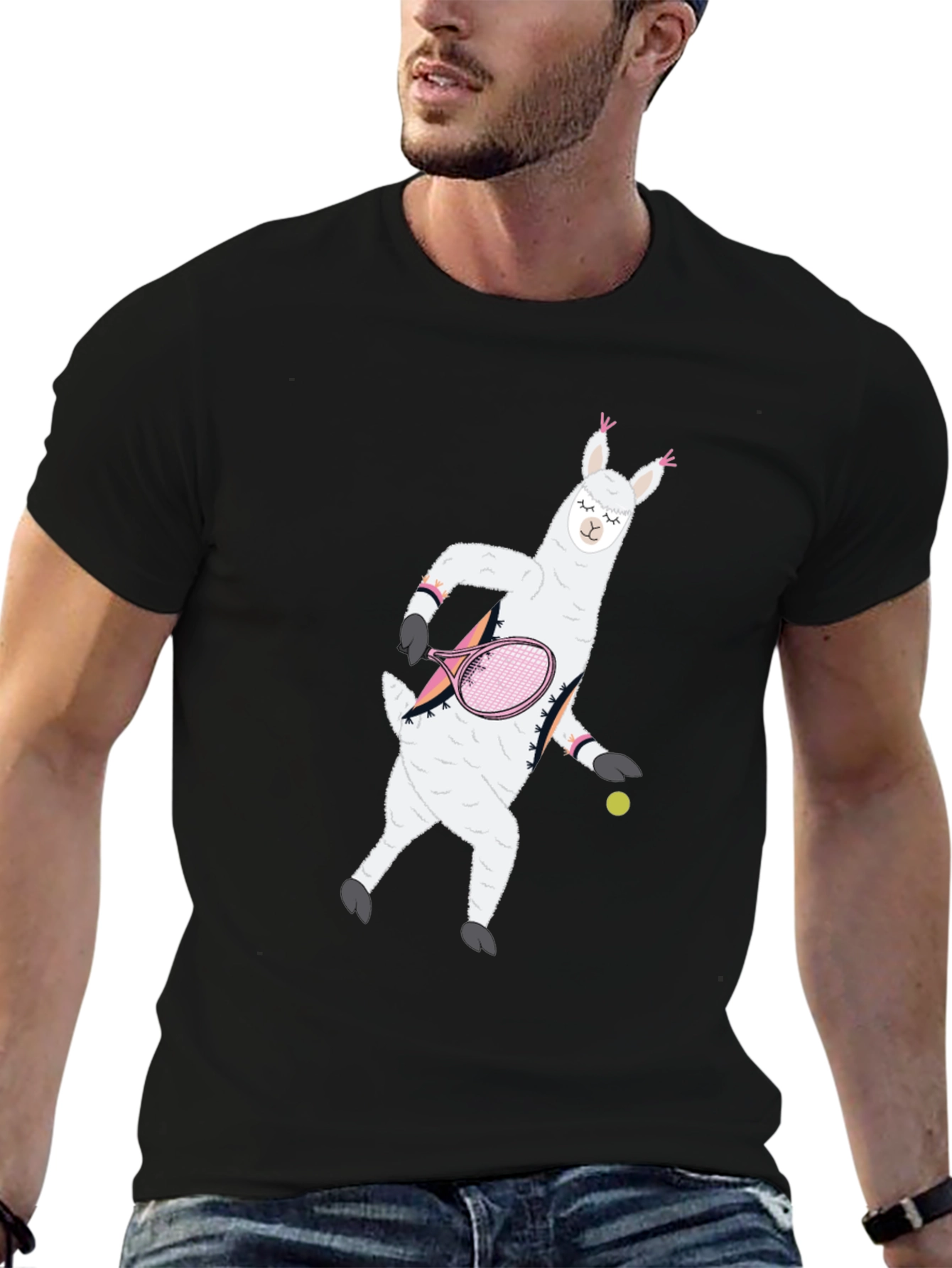 Llama Tennis Black T-Shirt