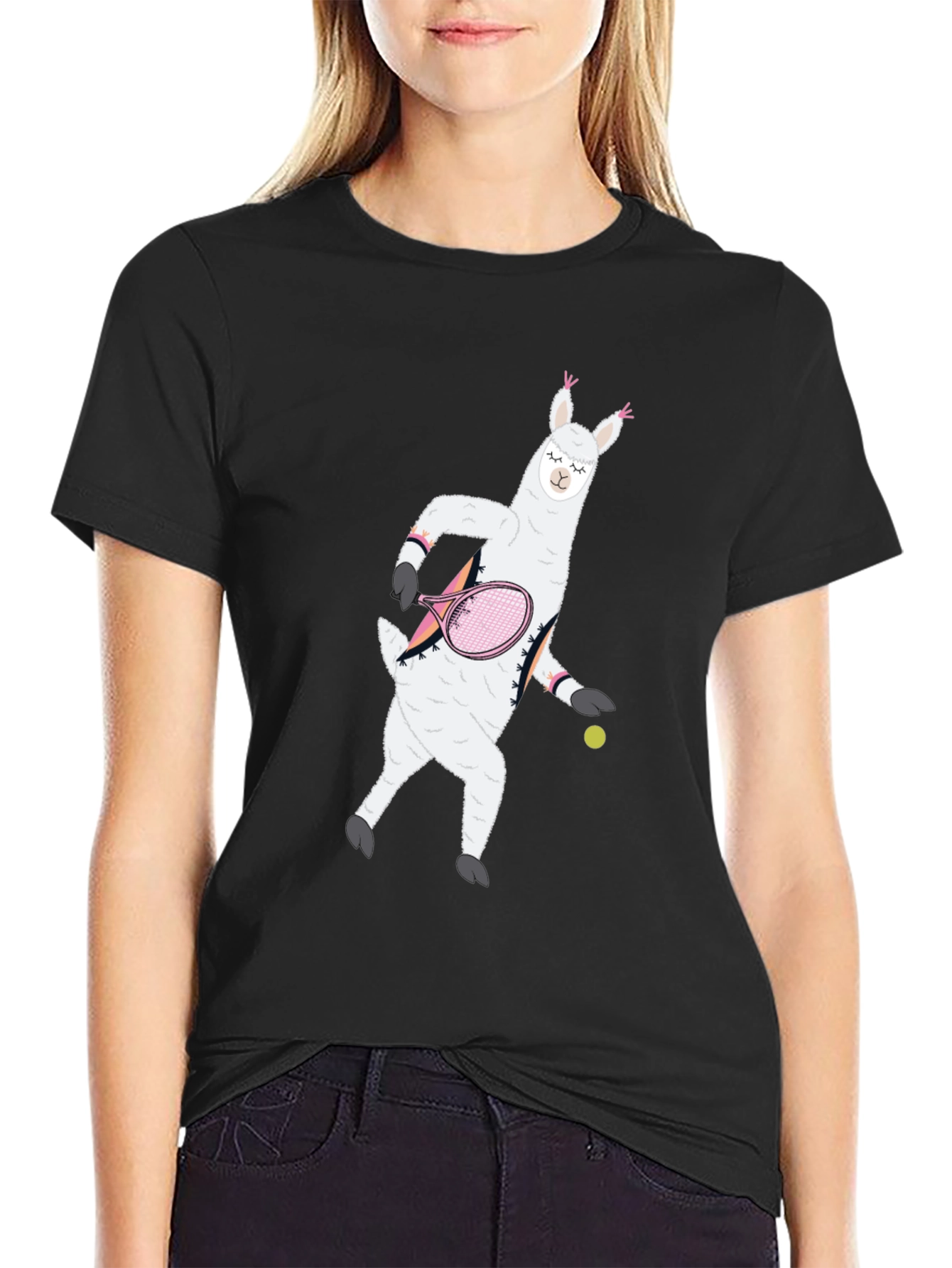 Llama Tennis Black T-Shirt